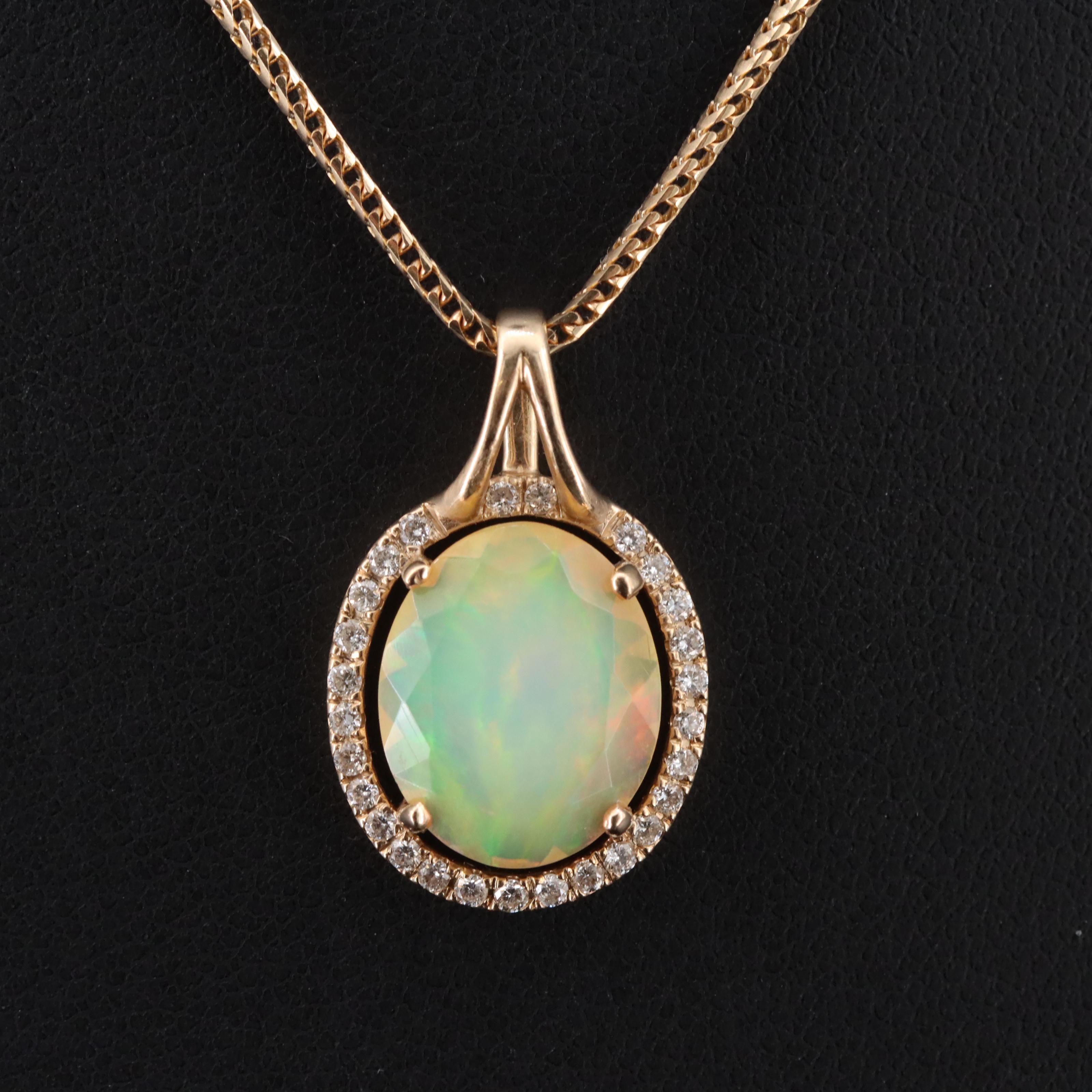 14K Opal and 0.24 CTW Diamond Pendant Necklace