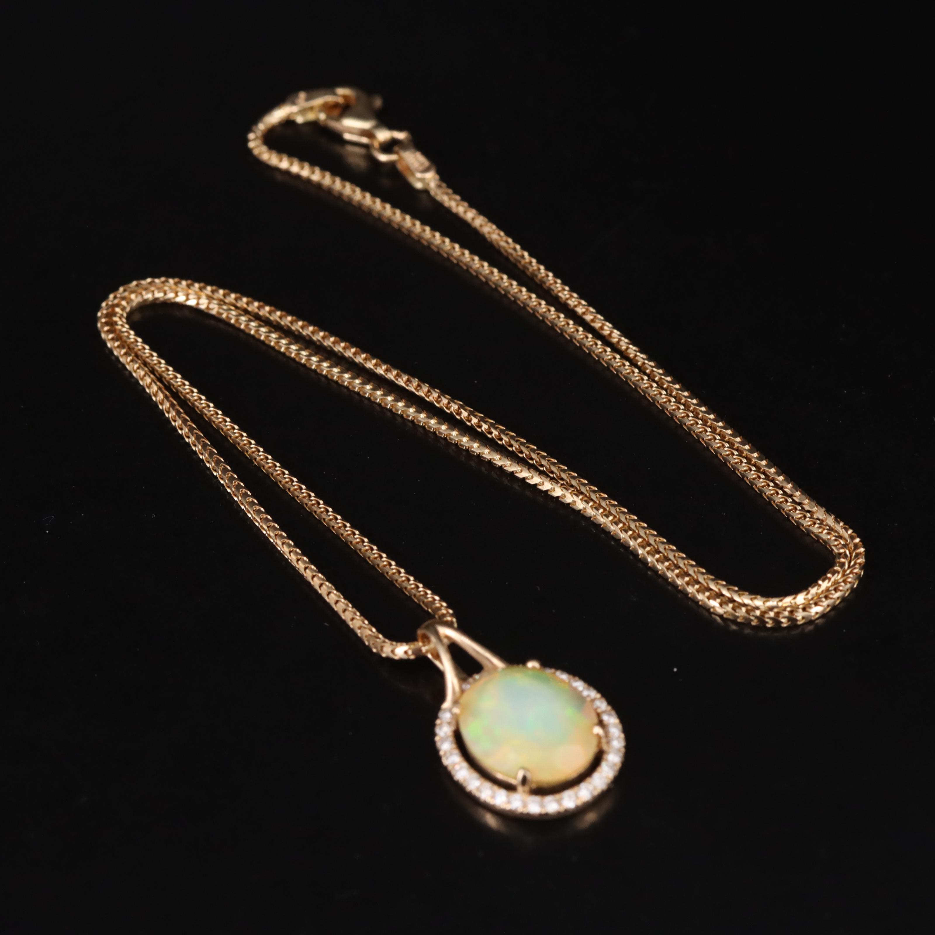 14K Opal and 0.24 CTW Diamond Pendant Necklace
