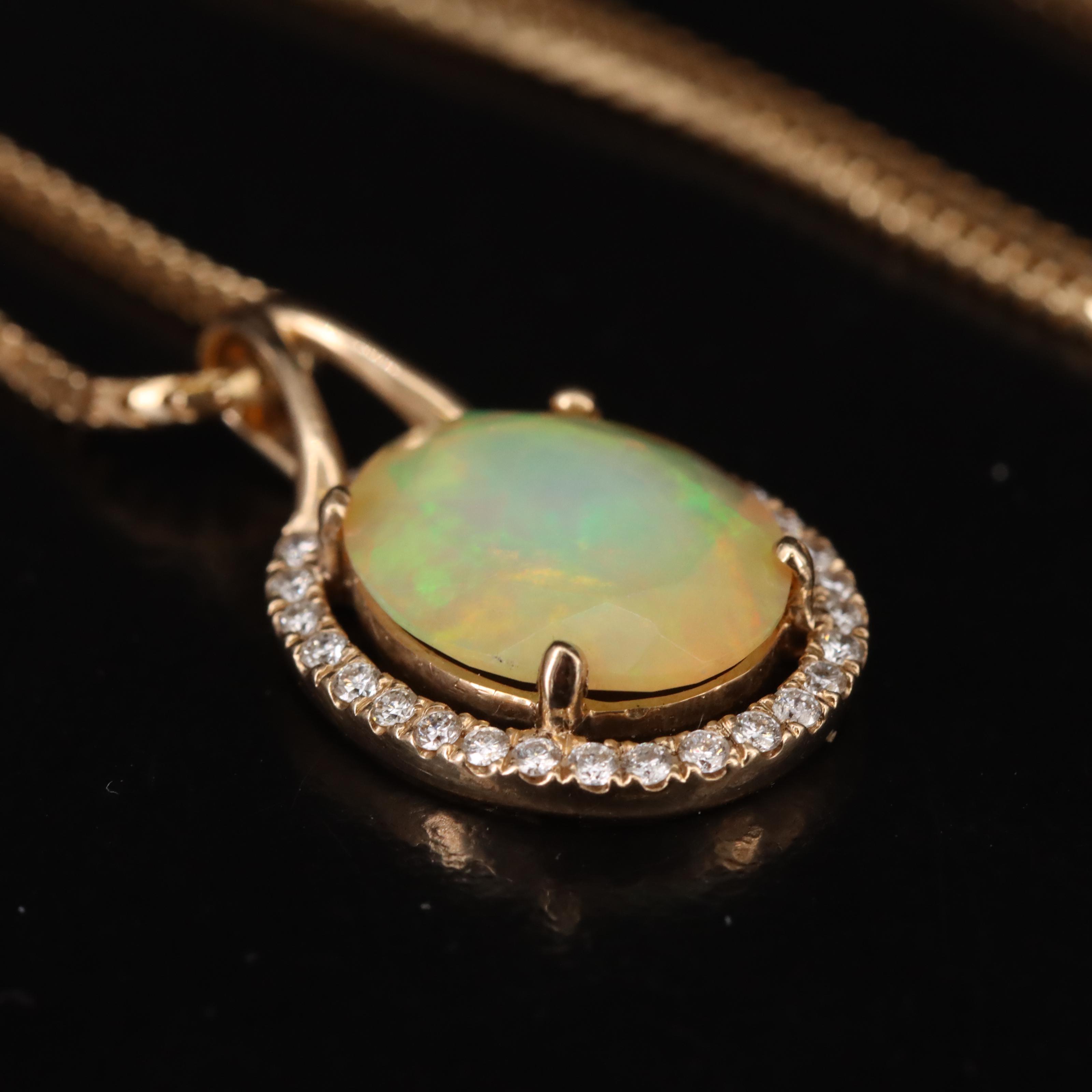 14K Opal and 0.24 CTW Diamond Pendant Necklace