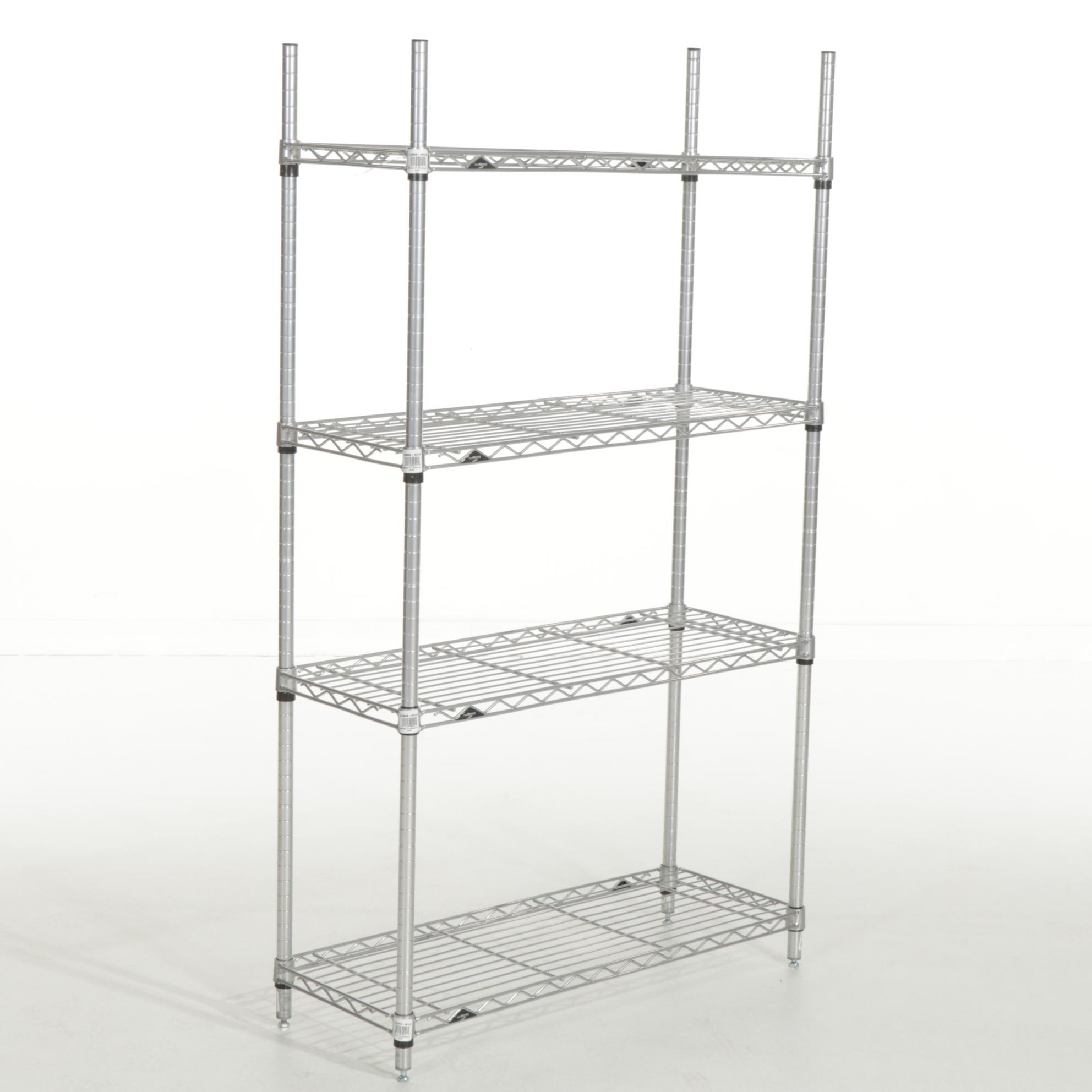 InterMetro Chrome Finish Steel Industrial 36" Four-Shelf Wire Shelving