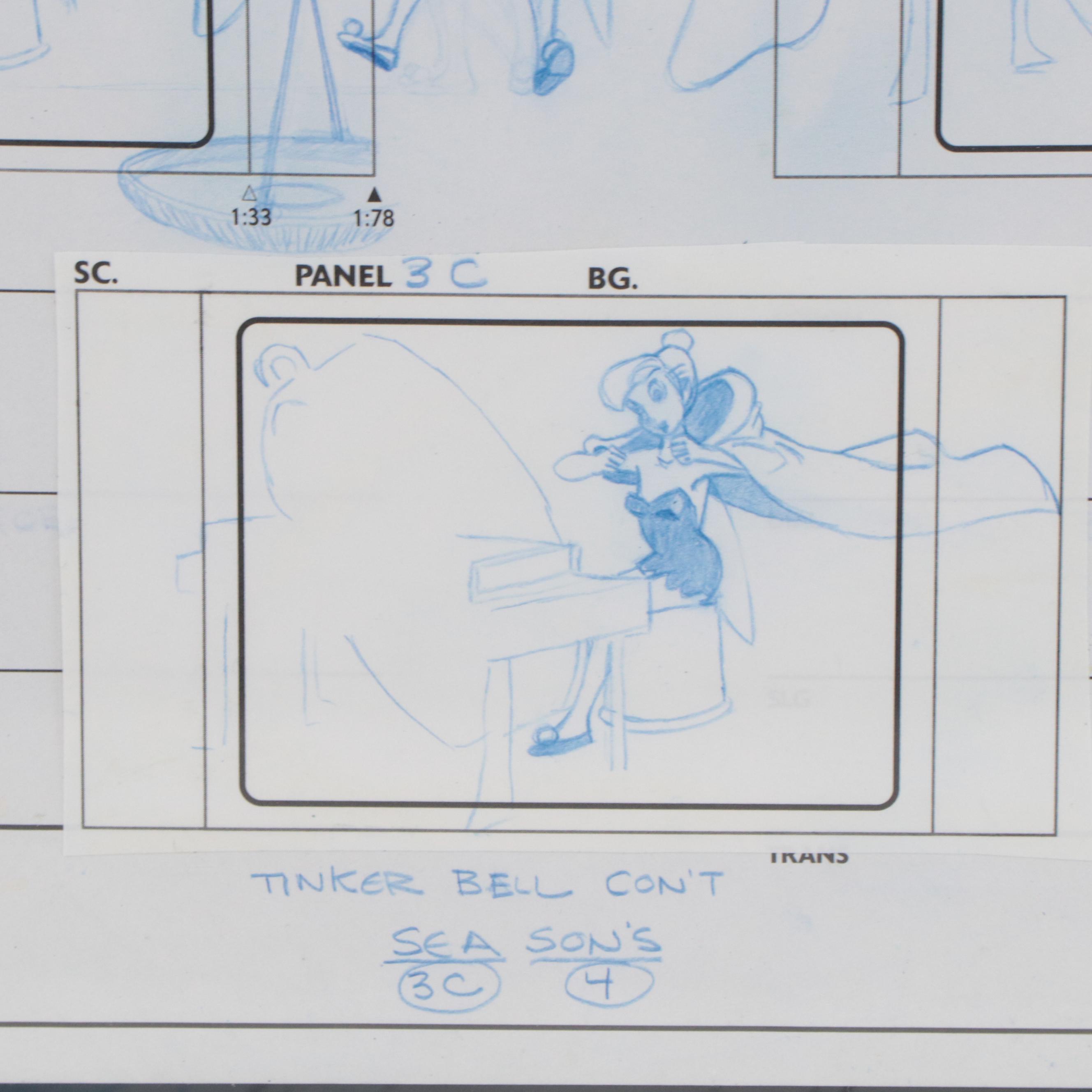 Disney Storyboard Drawings of Tinkerbell, Circa 1990