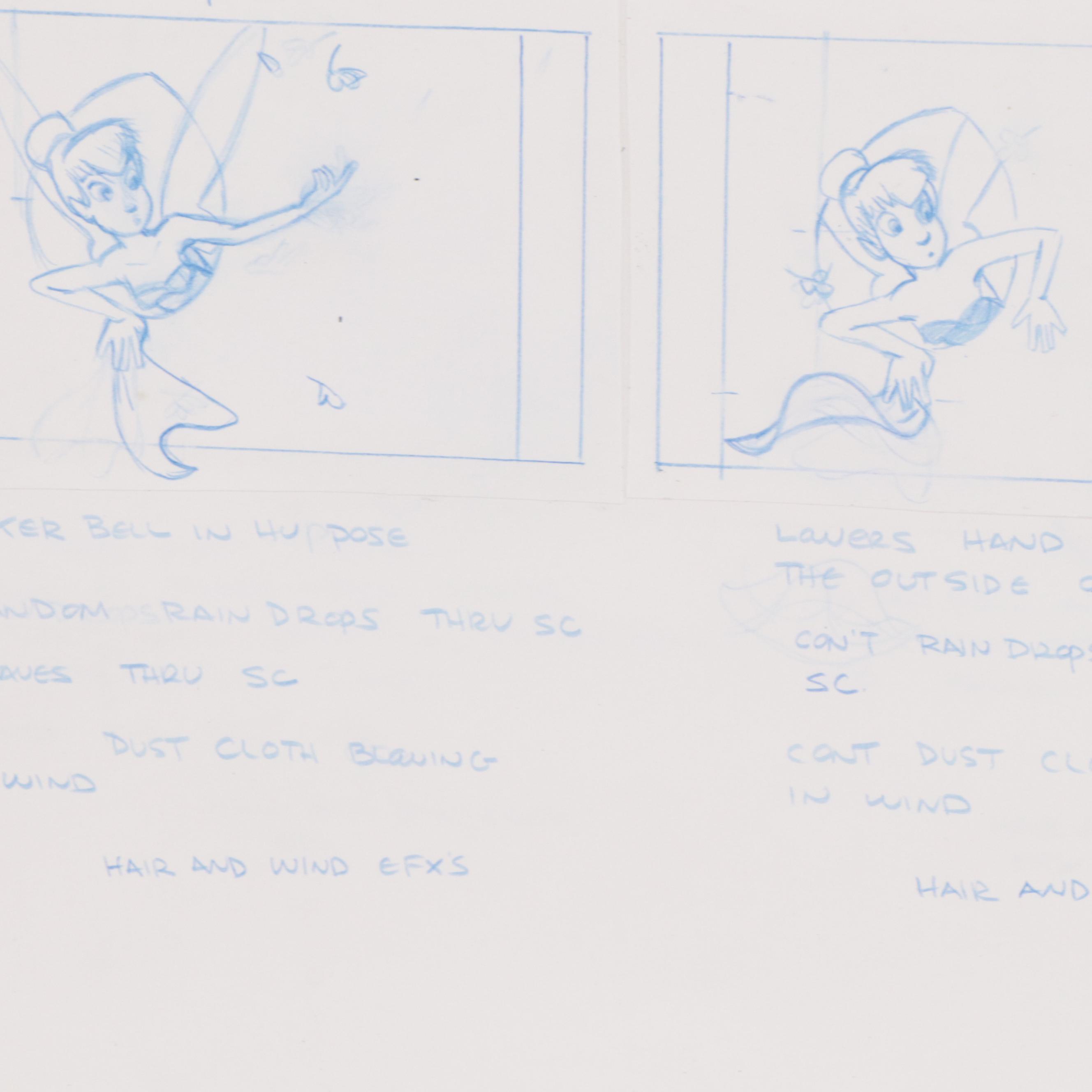 Disney Storyboard Drawings of Tinkerbell, Circa 1990