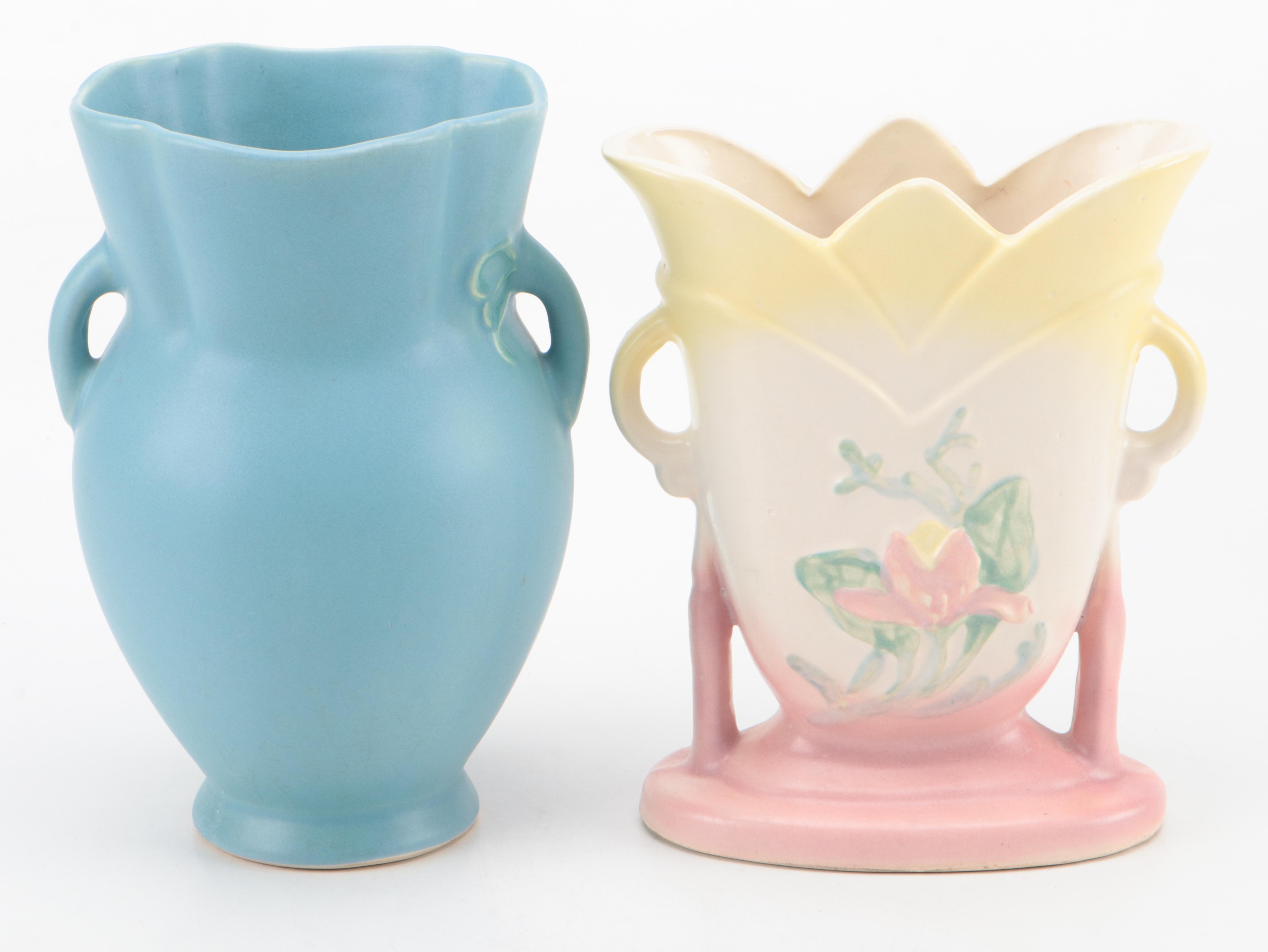 Weller Pottery Floral Ceramic Vases, Mid-20th Century