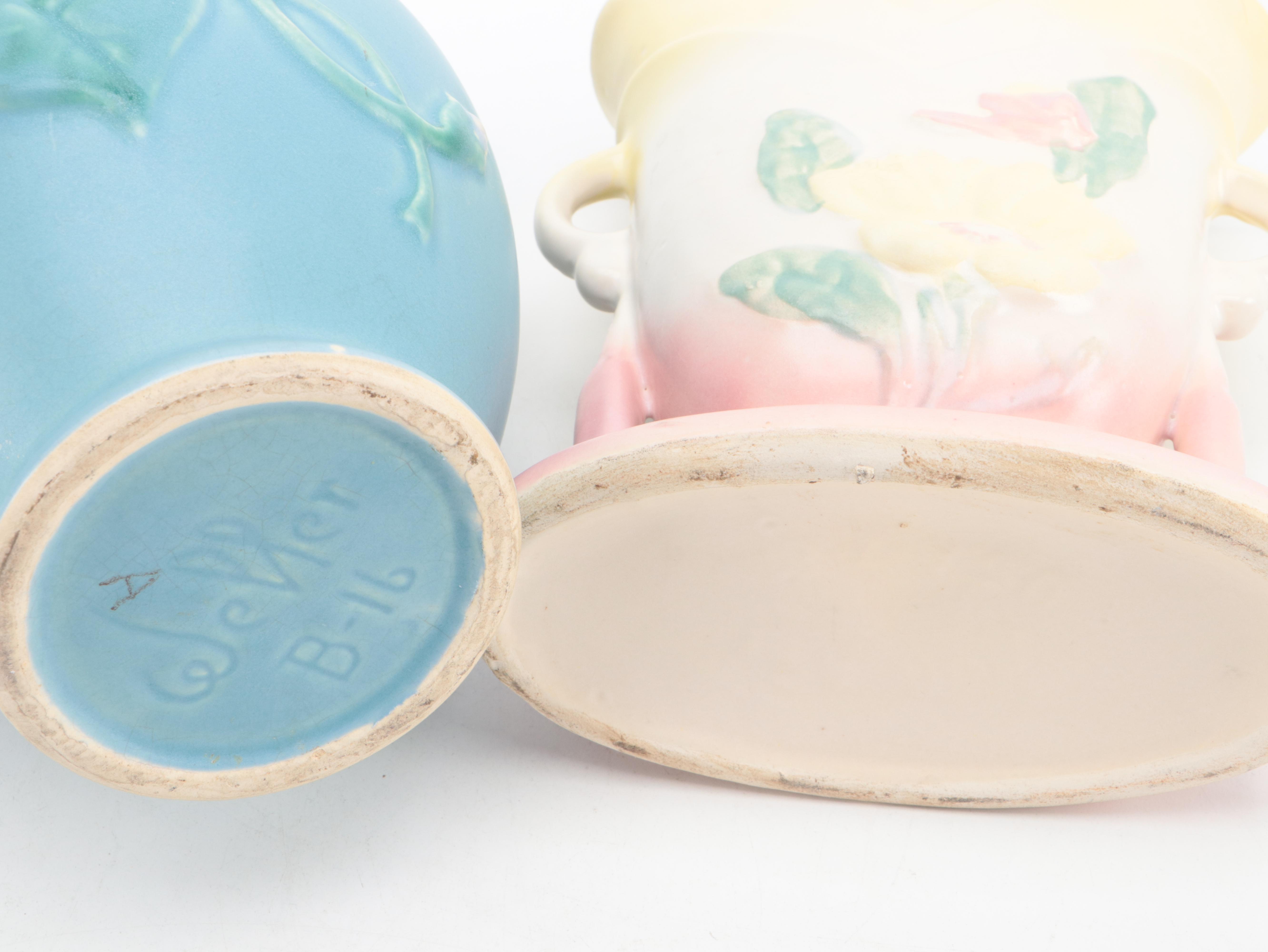 Weller Pottery Floral Ceramic Vases, Mid-20th Century