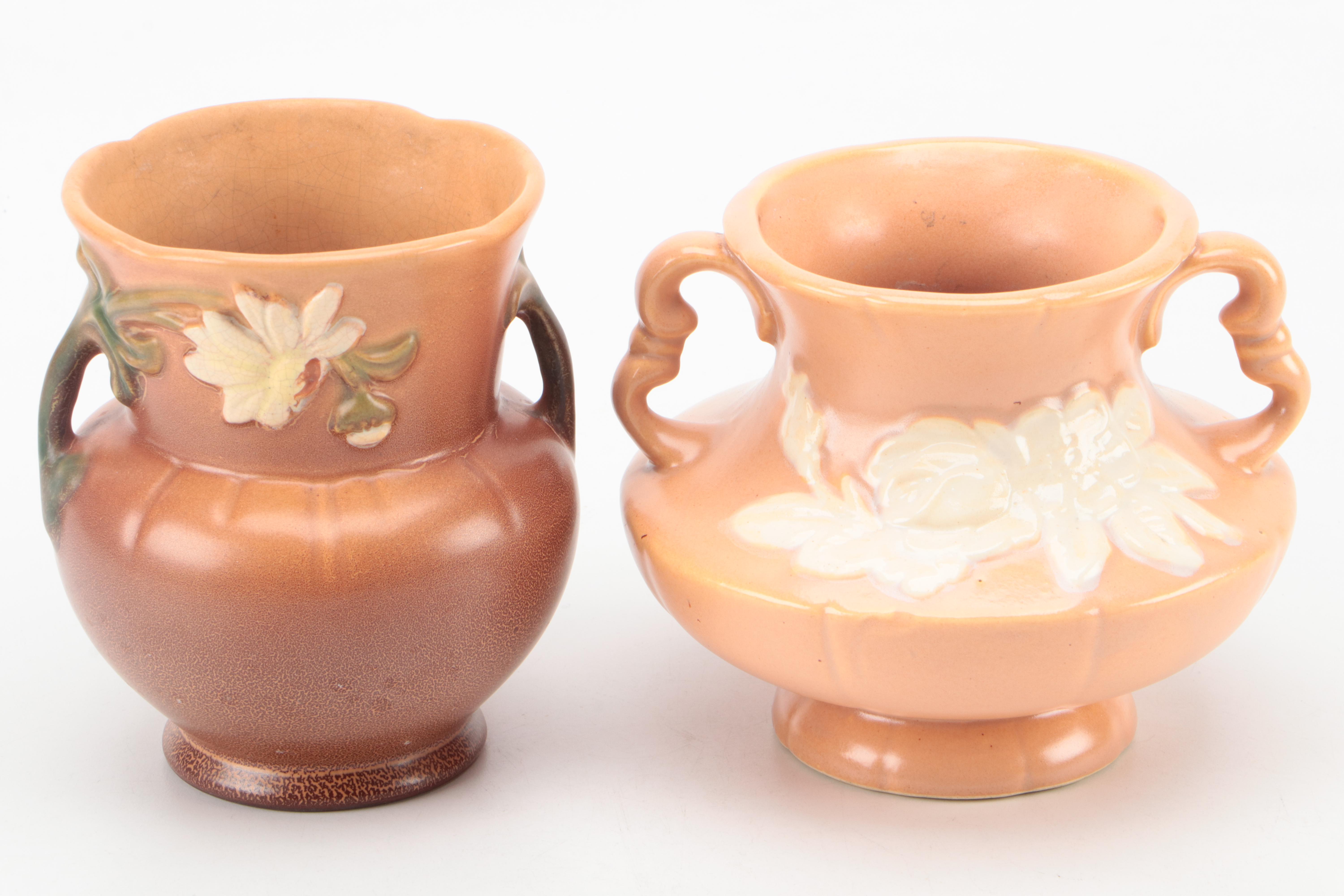 Weller Pottery Floral Ceramic Vases, Mid-20th Century