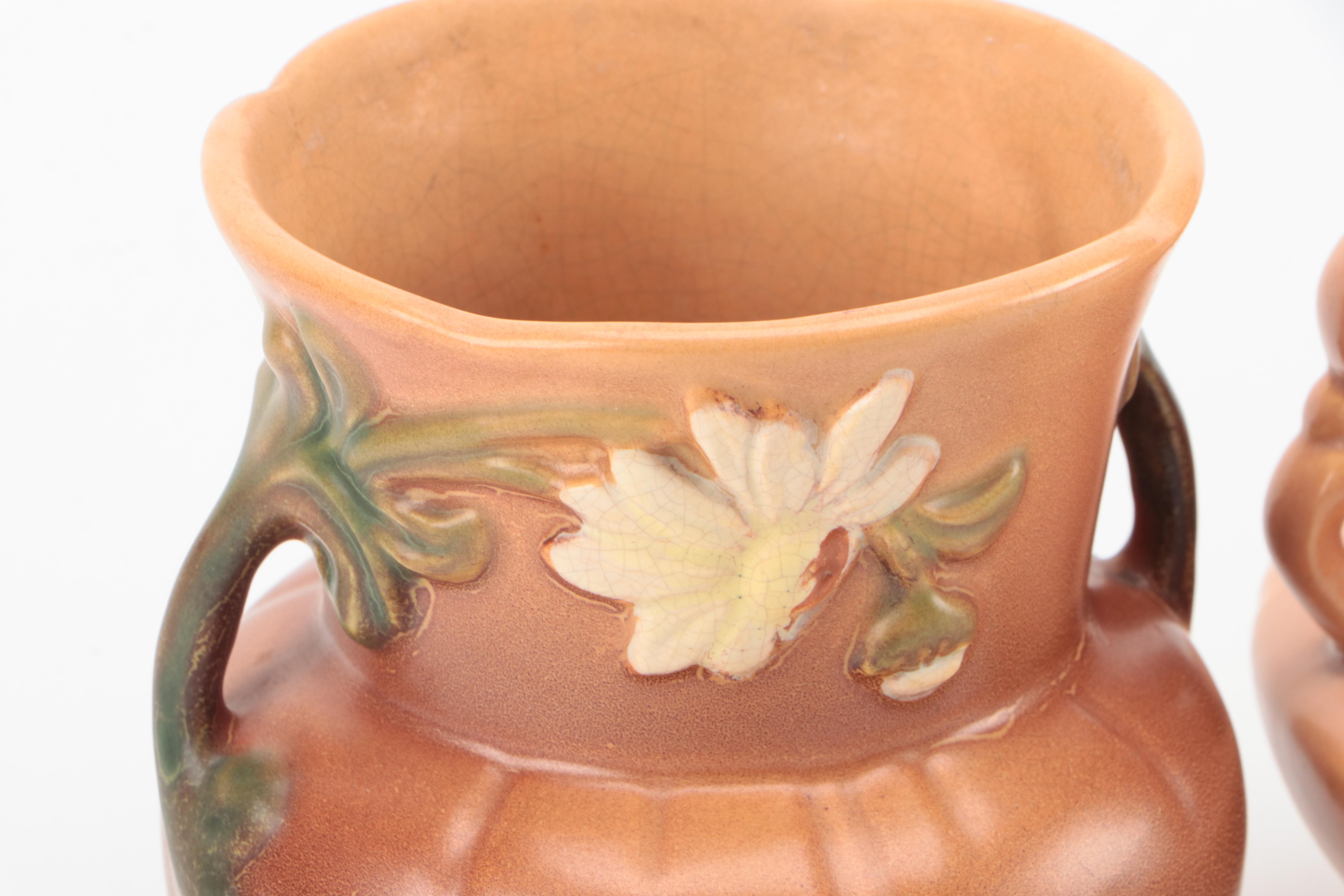 Weller Pottery Floral Ceramic Vases, Mid-20th Century
