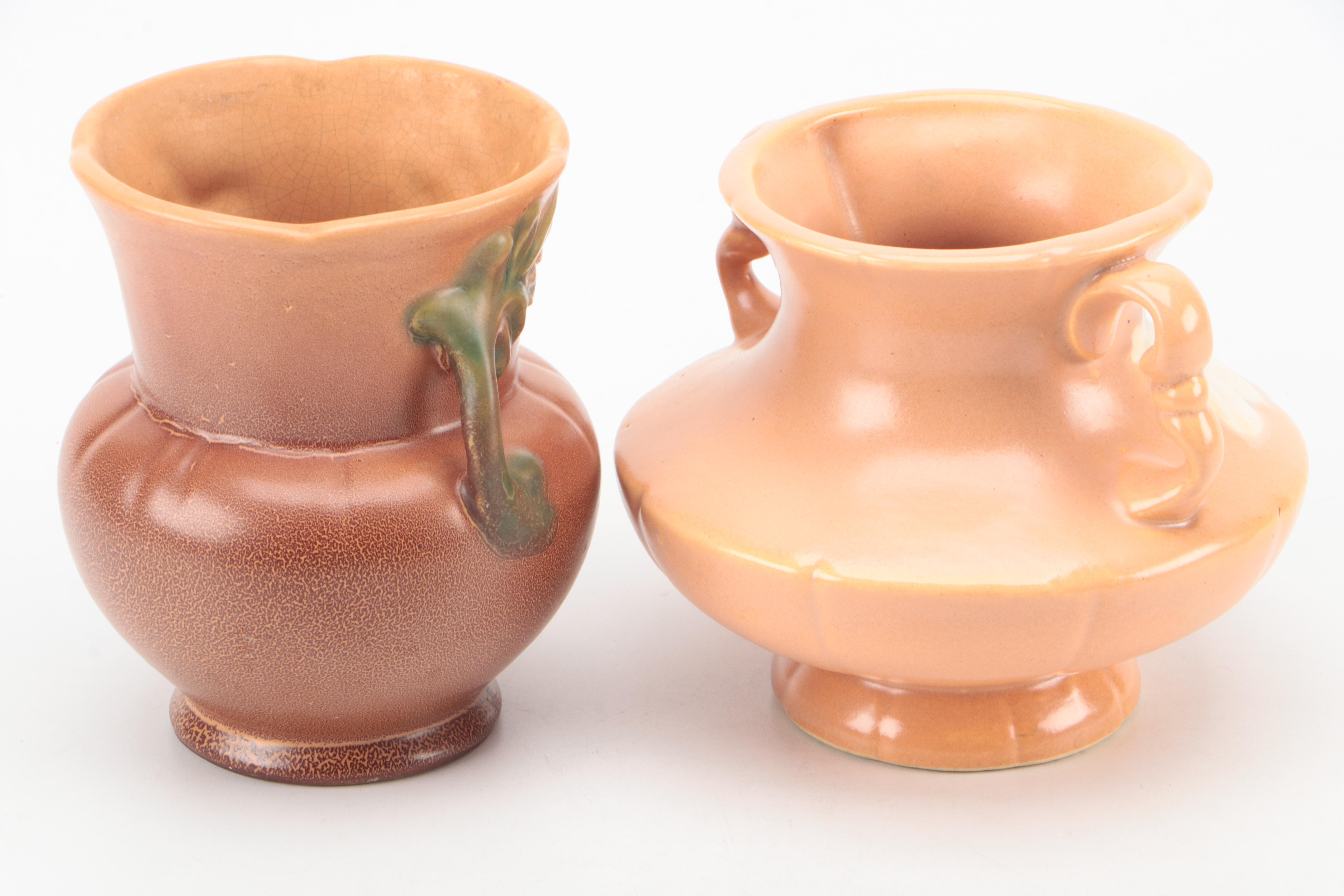 Weller Pottery Floral Ceramic Vases, Mid-20th Century