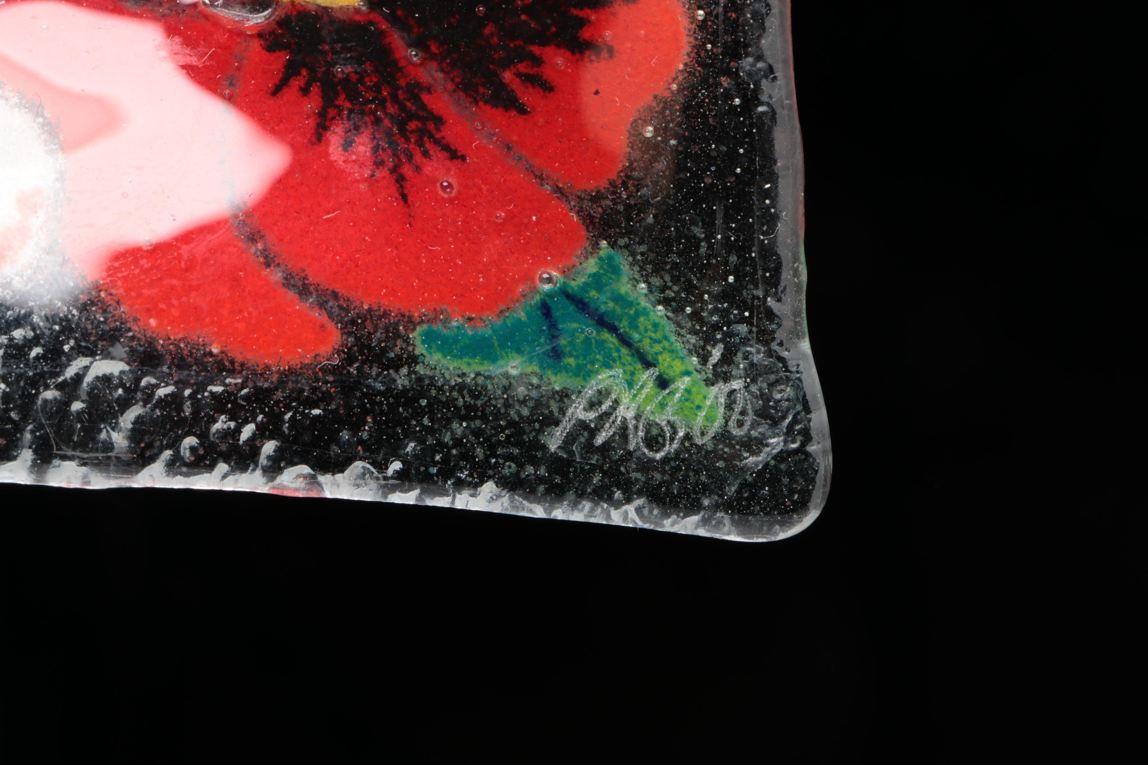 Peggy Karr "Iris" and "Pansies" Art Glass Plates