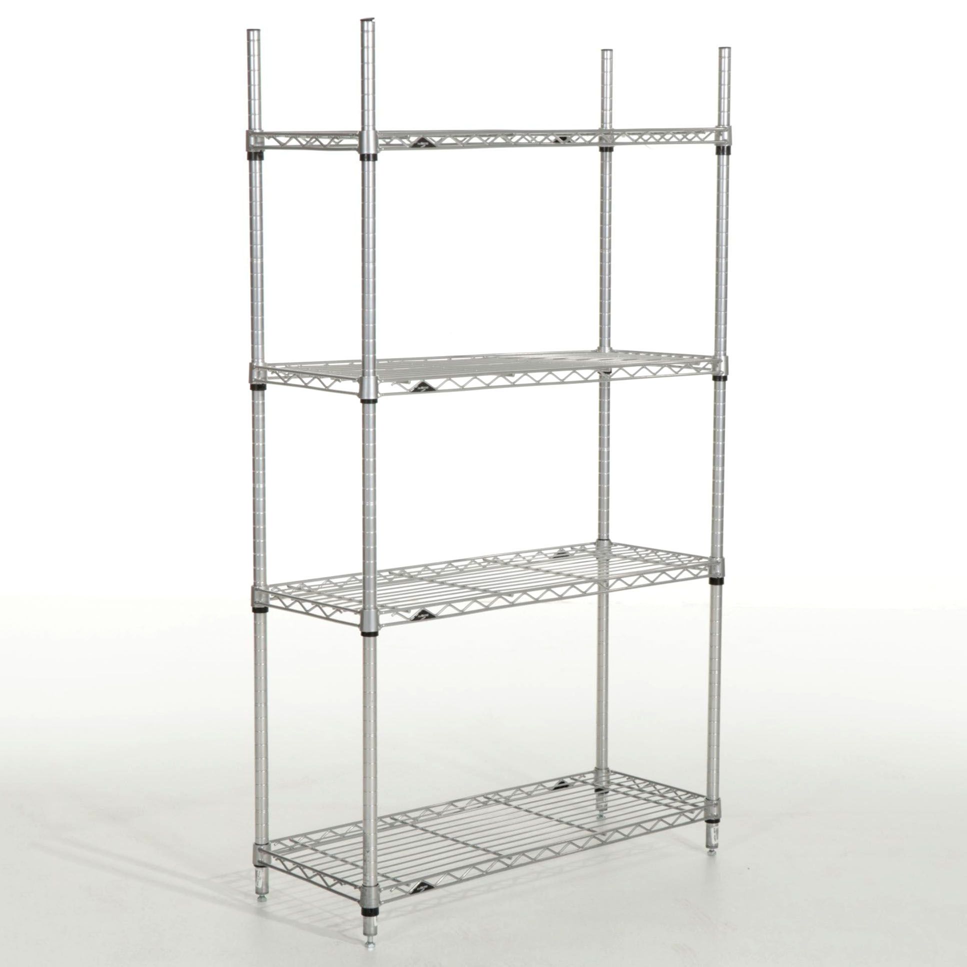 InterMetro Chrome Finish Steel Industrial 36" Four-Shelf Wire Shelving