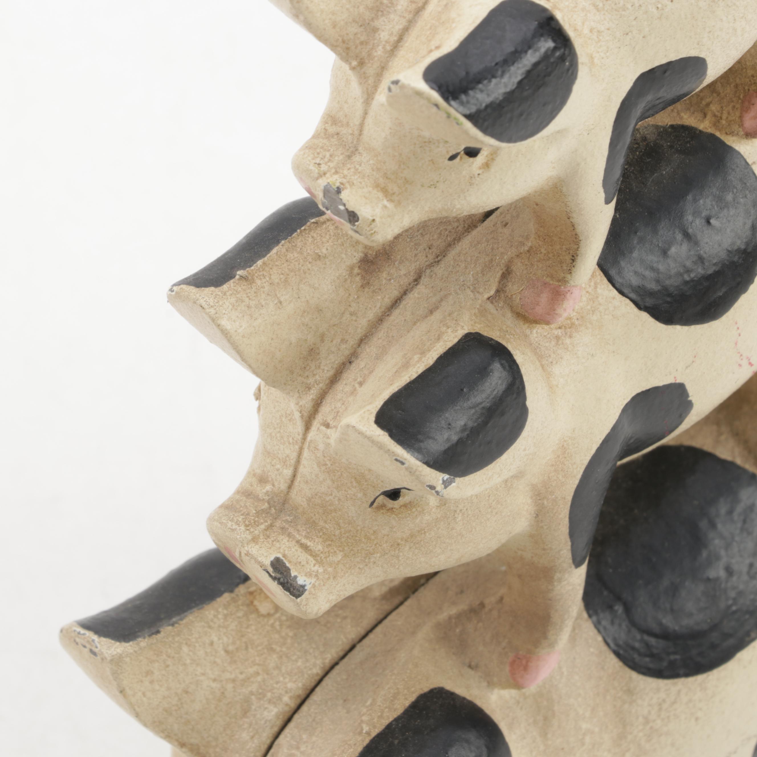 Paint-Decorated Cast Iron Stacked Pig Figural Doorstop