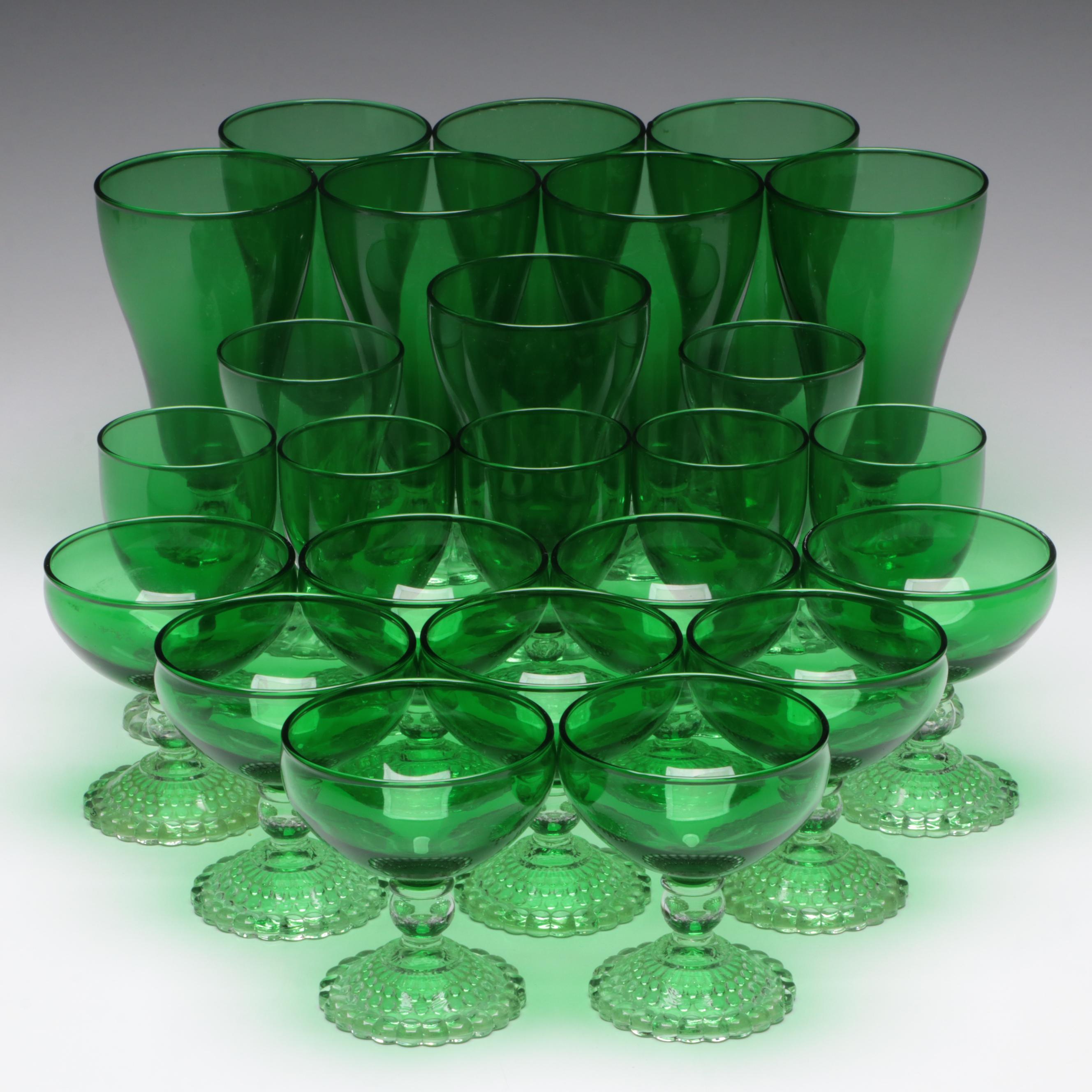 Anchor Hocking "Burple" and "Bubble Foot Green" Stemware, Mid-20th Century