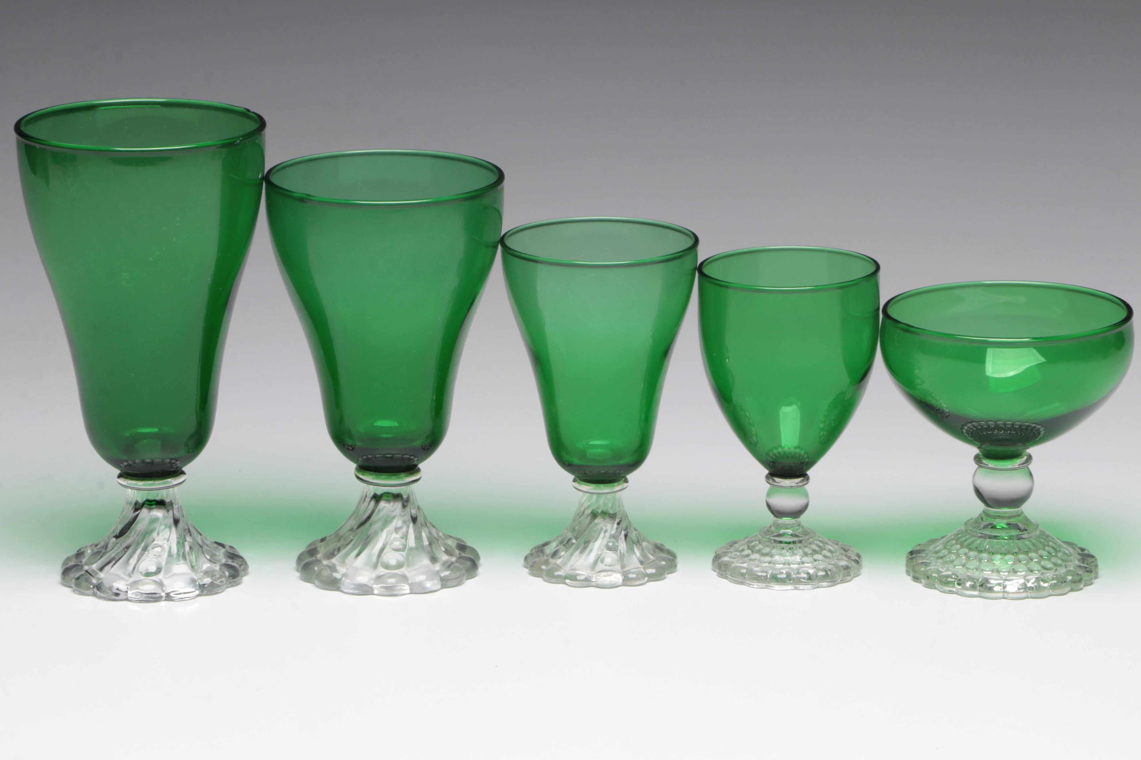 Anchor Hocking "Burple" and "Bubble Foot Green" Stemware, Mid20th