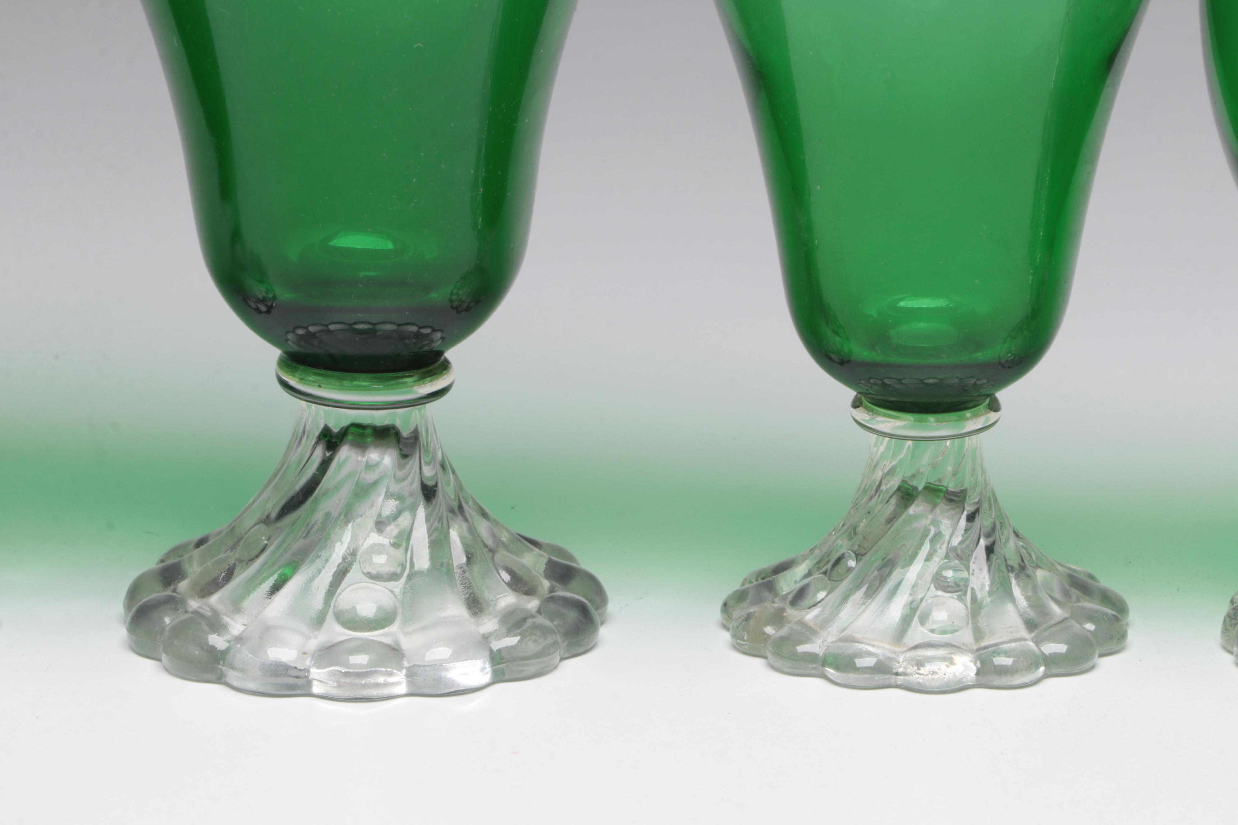 Anchor Hocking "Burple" and "Bubble Foot Green" Stemware, Mid-20th Century