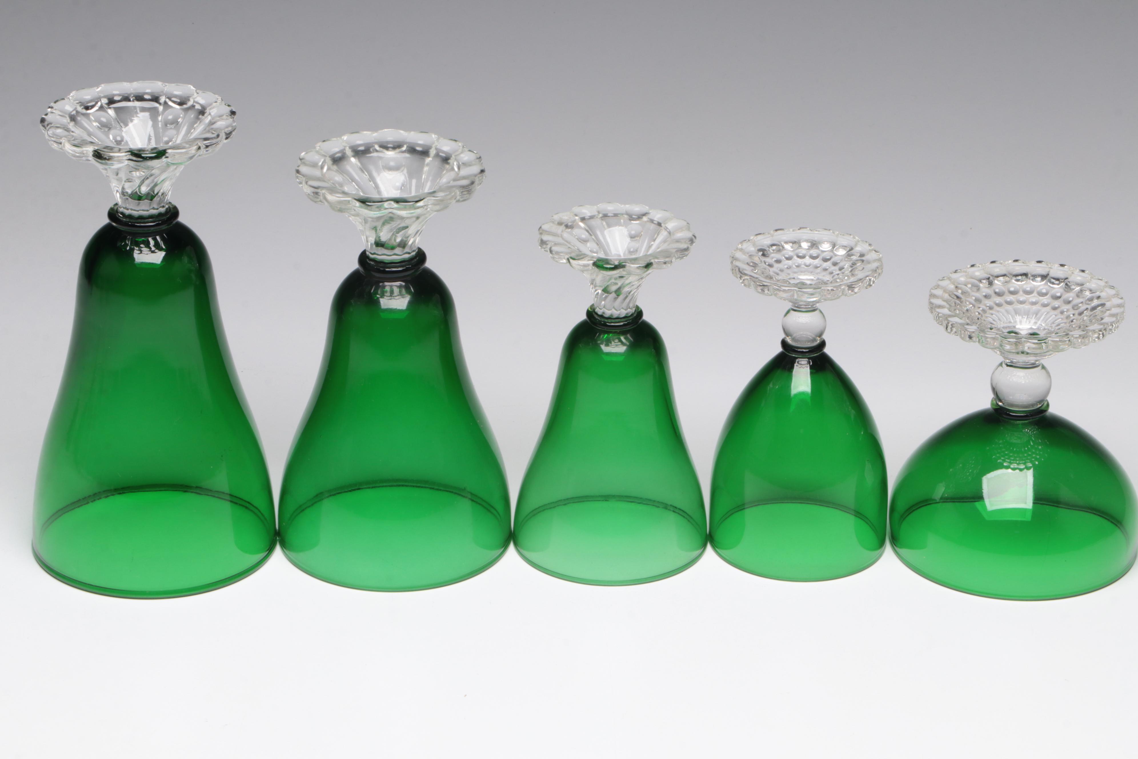 Anchor Hocking "Burple" and "Bubble Foot Green" Stemware, Mid20th