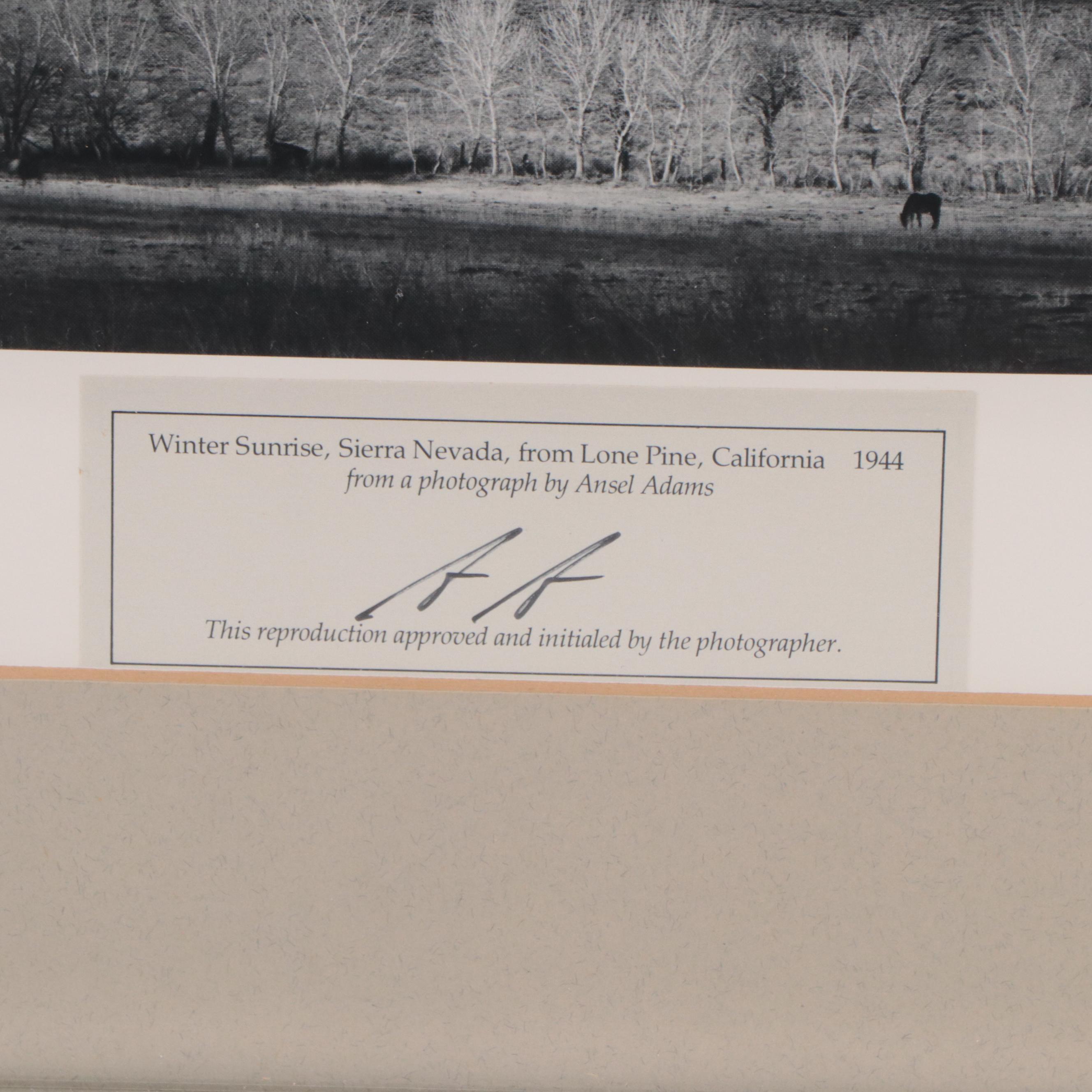 Ansel Adams Initialed Halftone "Winter Sunrise, Sierra Nevada"