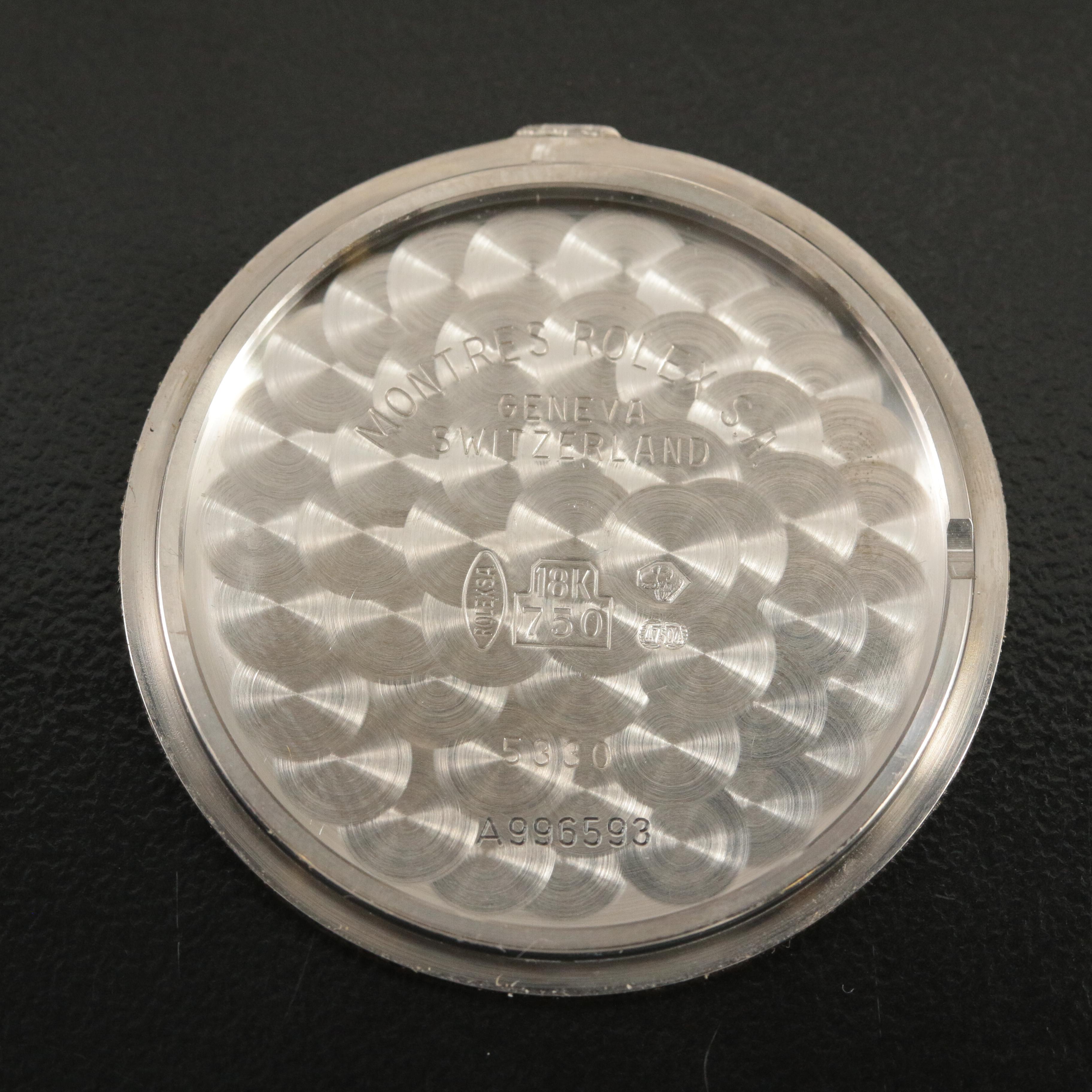 18K Rolex Cellini Cestello Black Mother-of-Pearl Roman Dial Watch