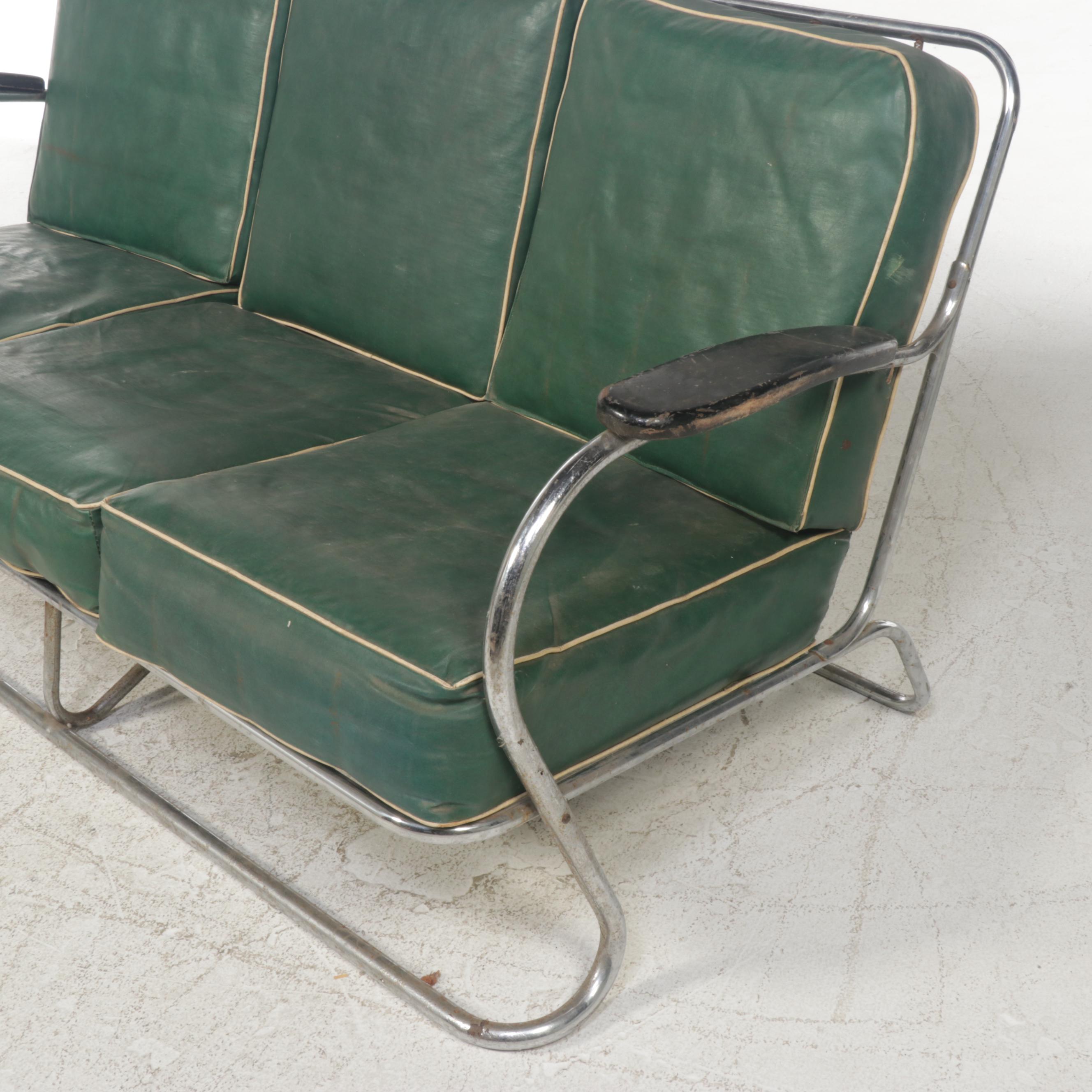 Kem Weber for Lloyd Art Deco Tubular Chrome Framed Sofa, Early 20th Century