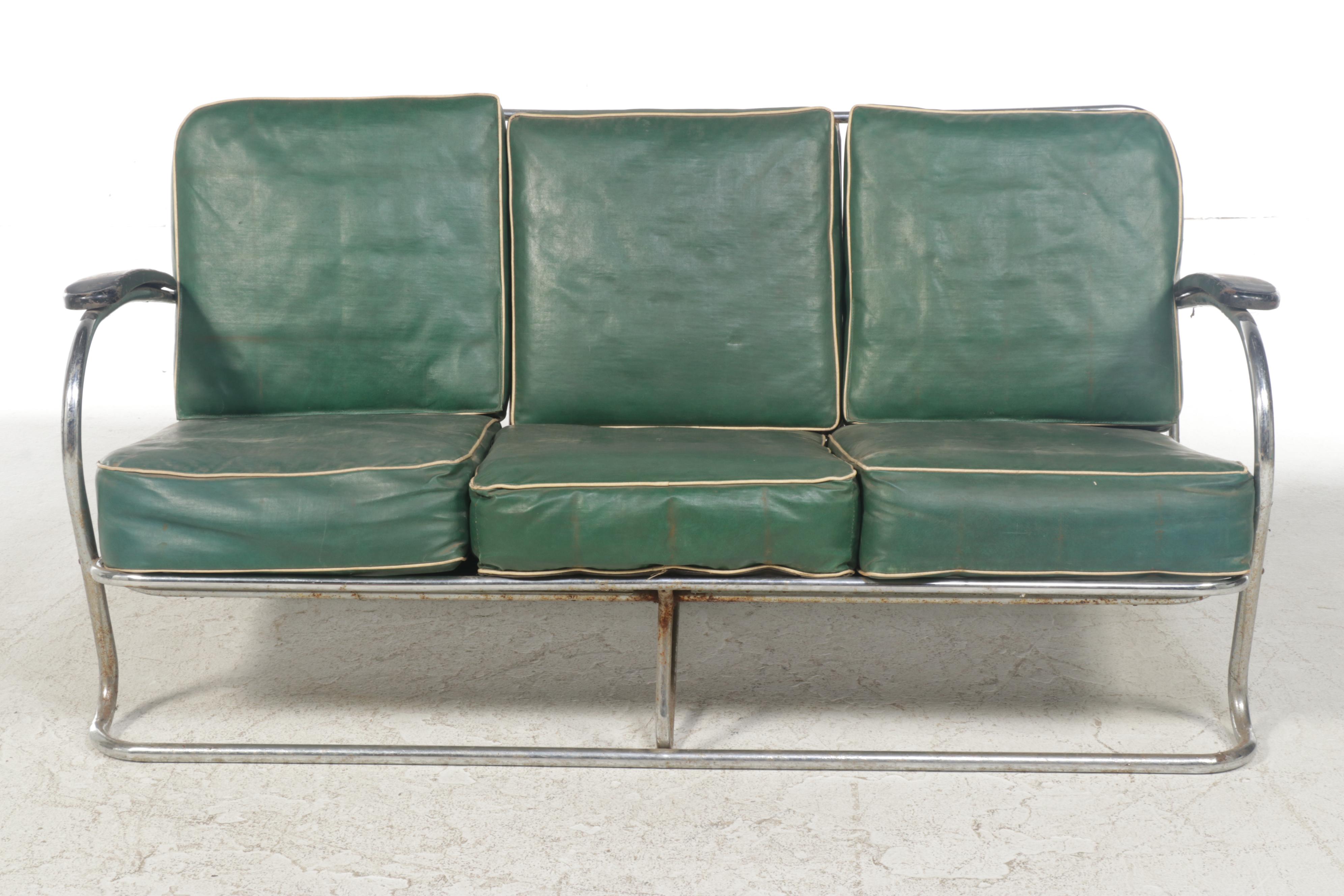 Kem Weber for Lloyd Art Deco Tubular Chrome Framed Sofa, Early 20th Century
