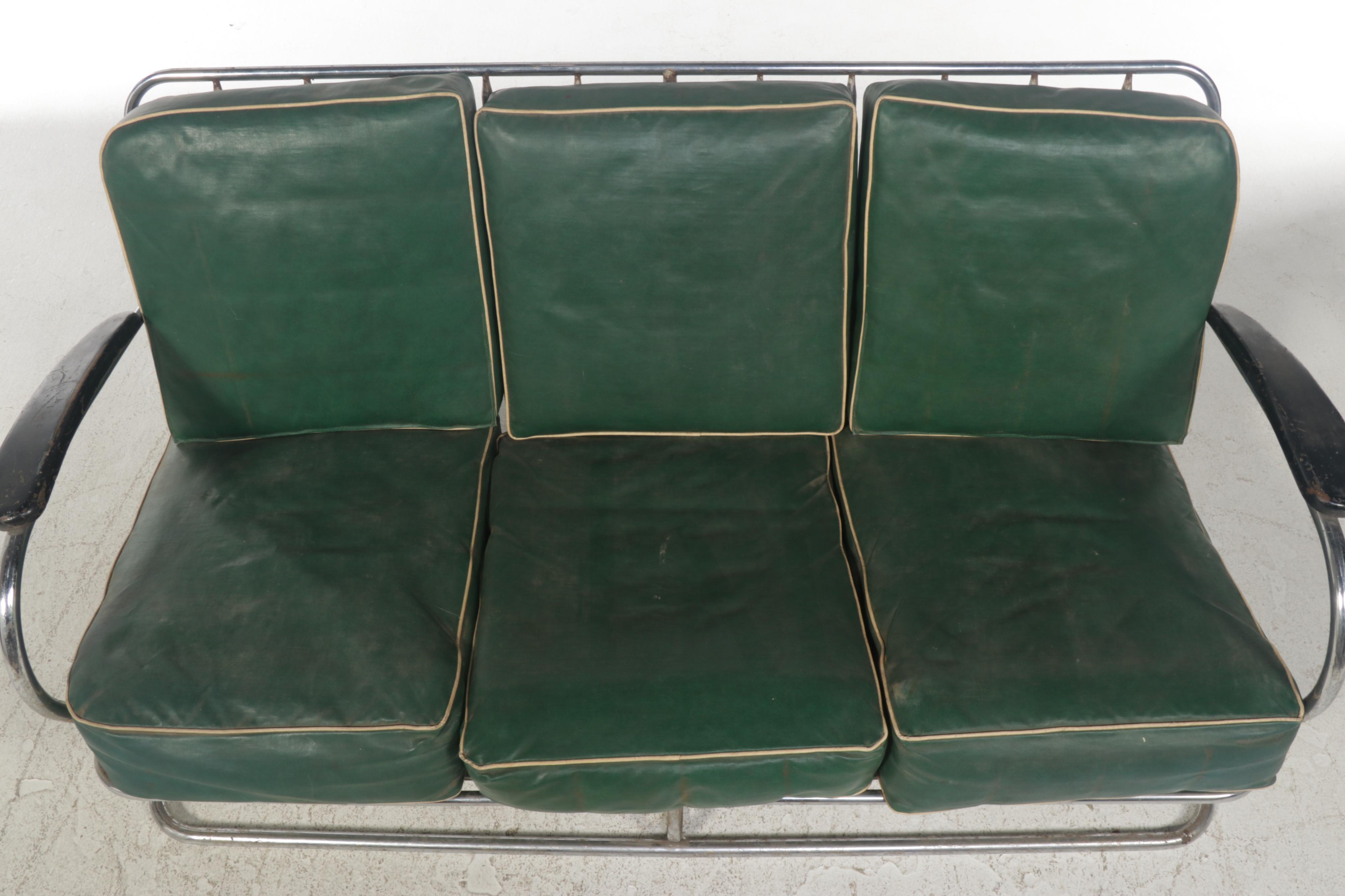 Kem Weber for Lloyd Art Deco Tubular Chrome Framed Sofa, Early 20th Century