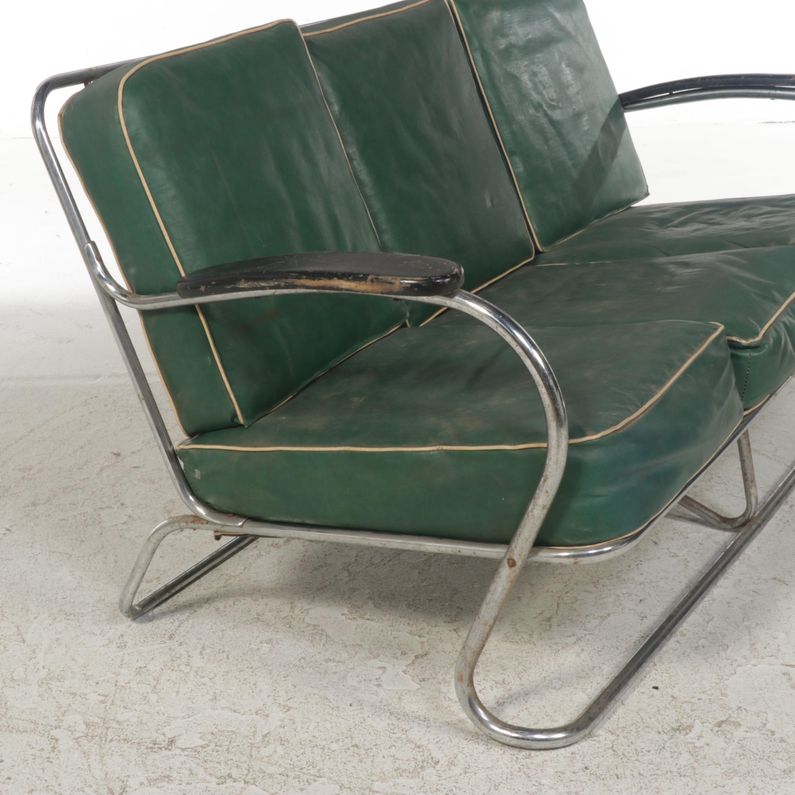 Kem Weber for Lloyd Art Deco Tubular Chrome Framed Sofa, Early 20th Century