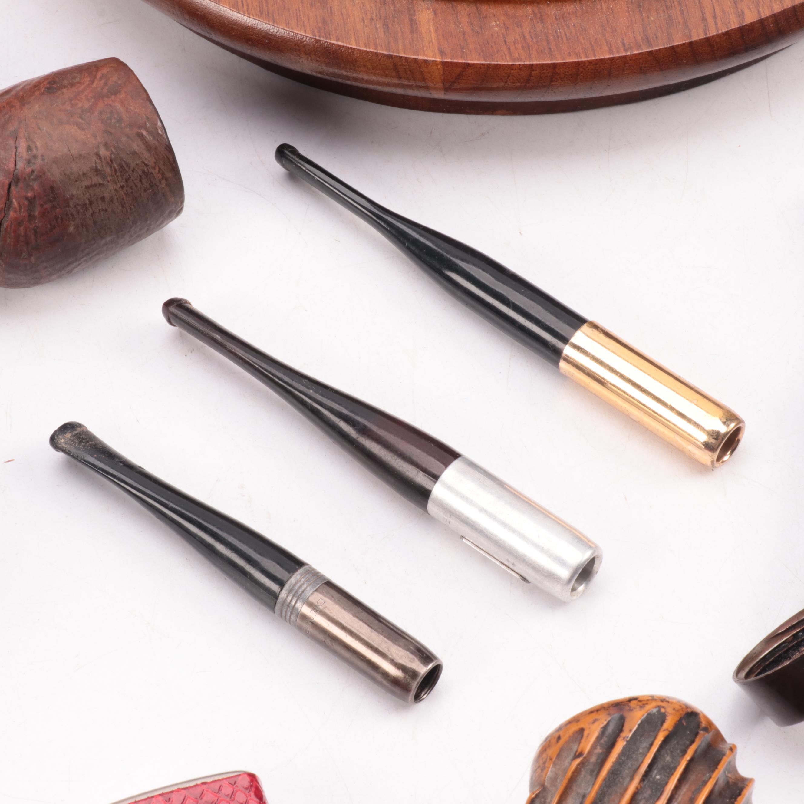 Wooden Geometric Inlay Tobacco Box & Pipe Stand, Pipes, Ashtrays with