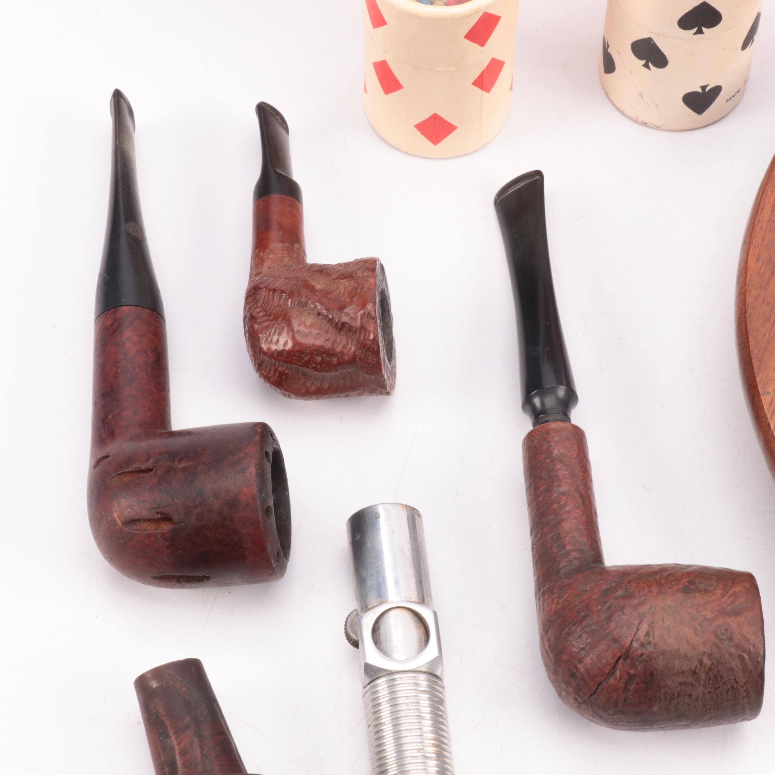 Wooden Geometric Inlay Tobacco Box & Pipe Stand, Pipes, Ashtrays with More