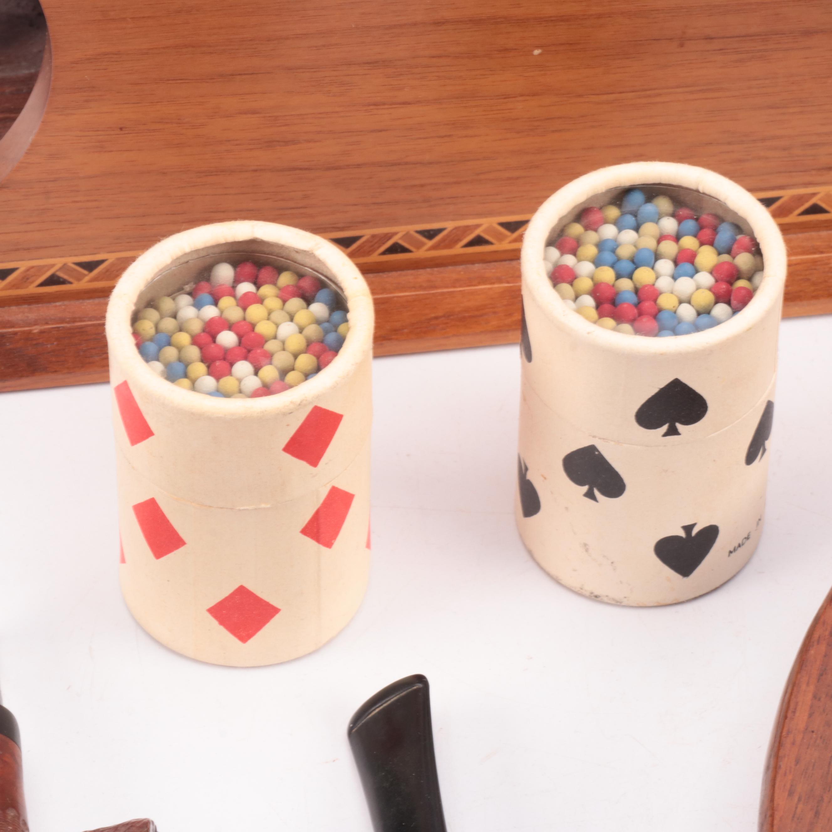 Wooden Geometric Inlay Tobacco Box & Pipe Stand, Pipes, Ashtrays with More