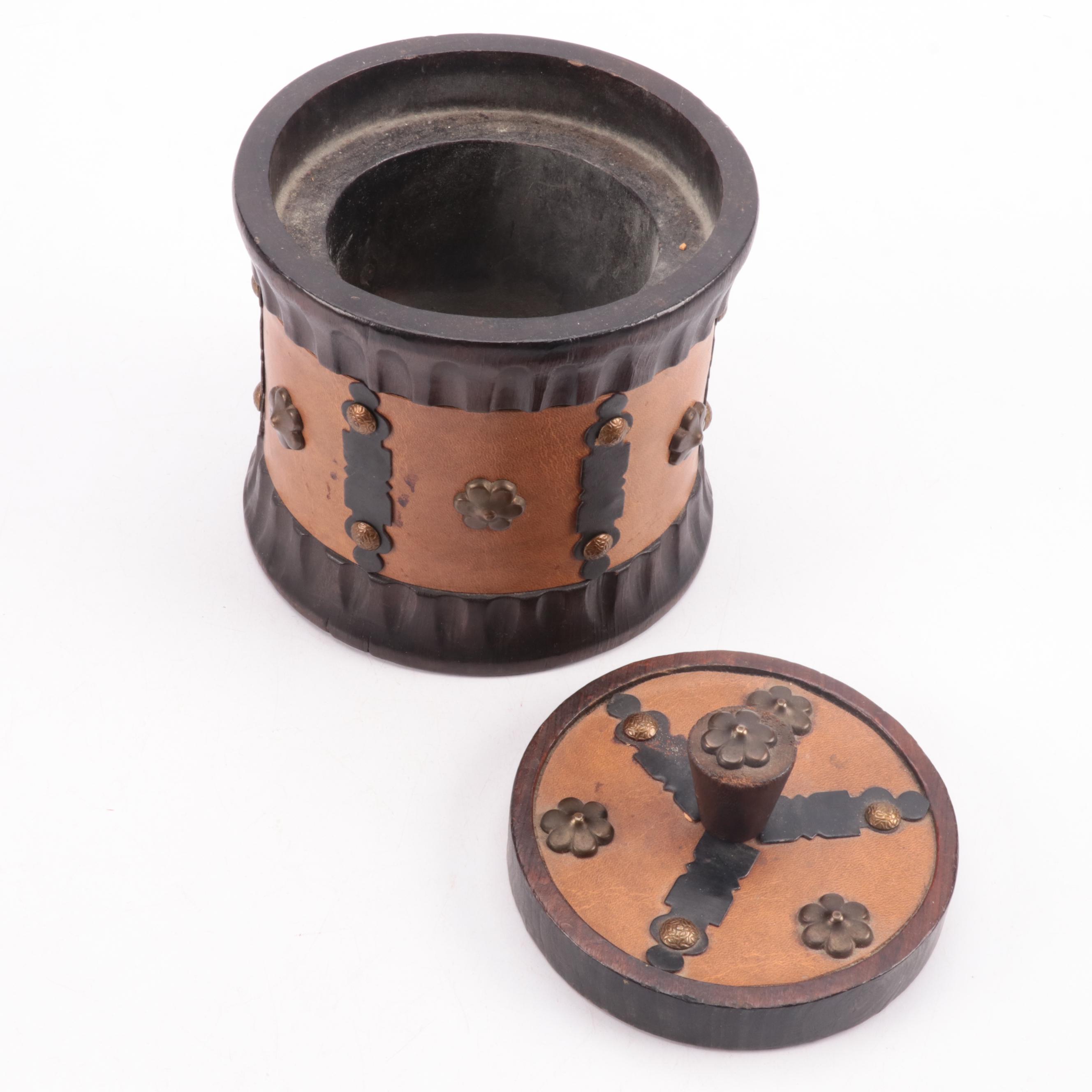 Wooden Geometric Inlay Tobacco Box & Pipe Stand, Pipes, Ashtrays with More