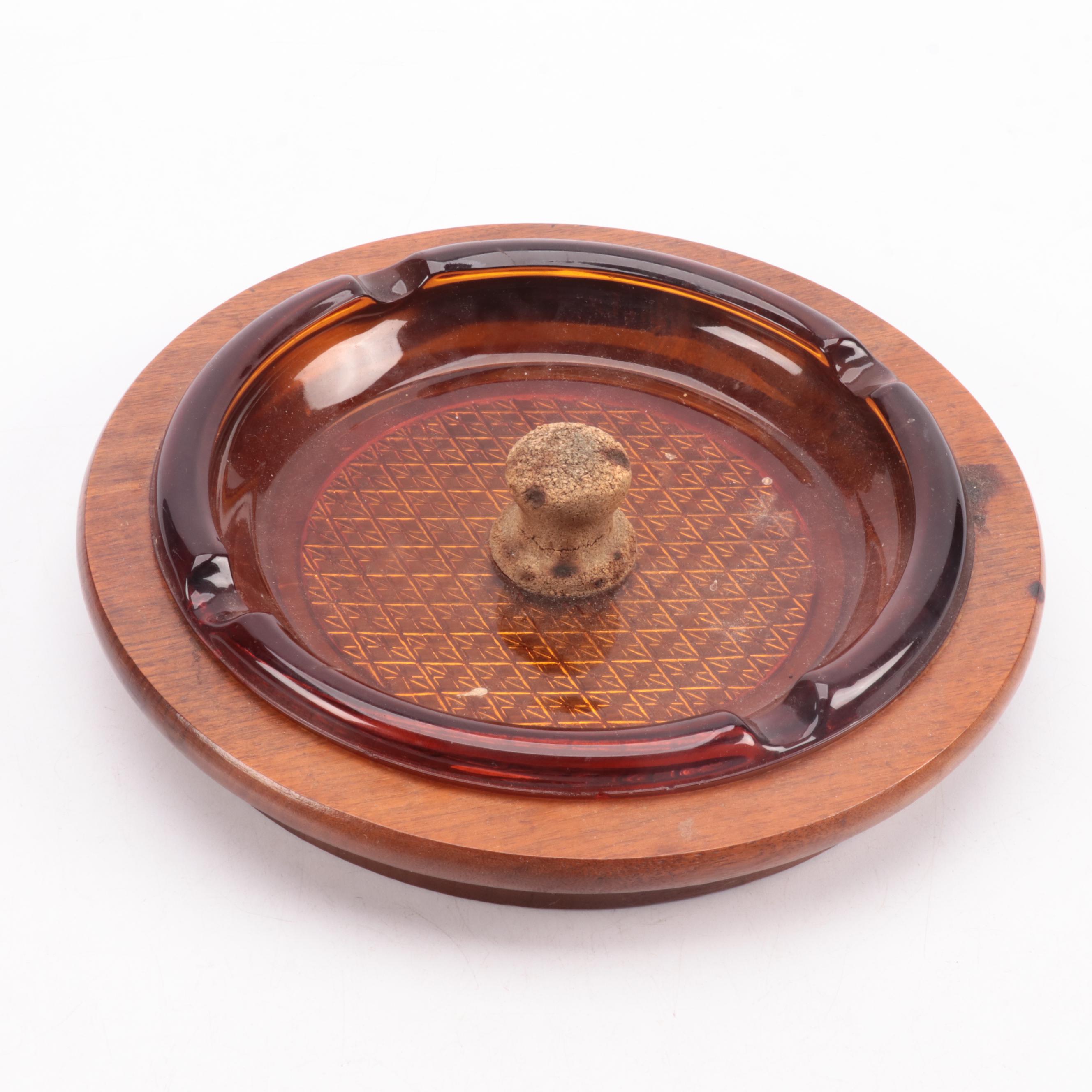 Wooden Geometric Inlay Tobacco Box & Pipe Stand, Pipes, Ashtrays with