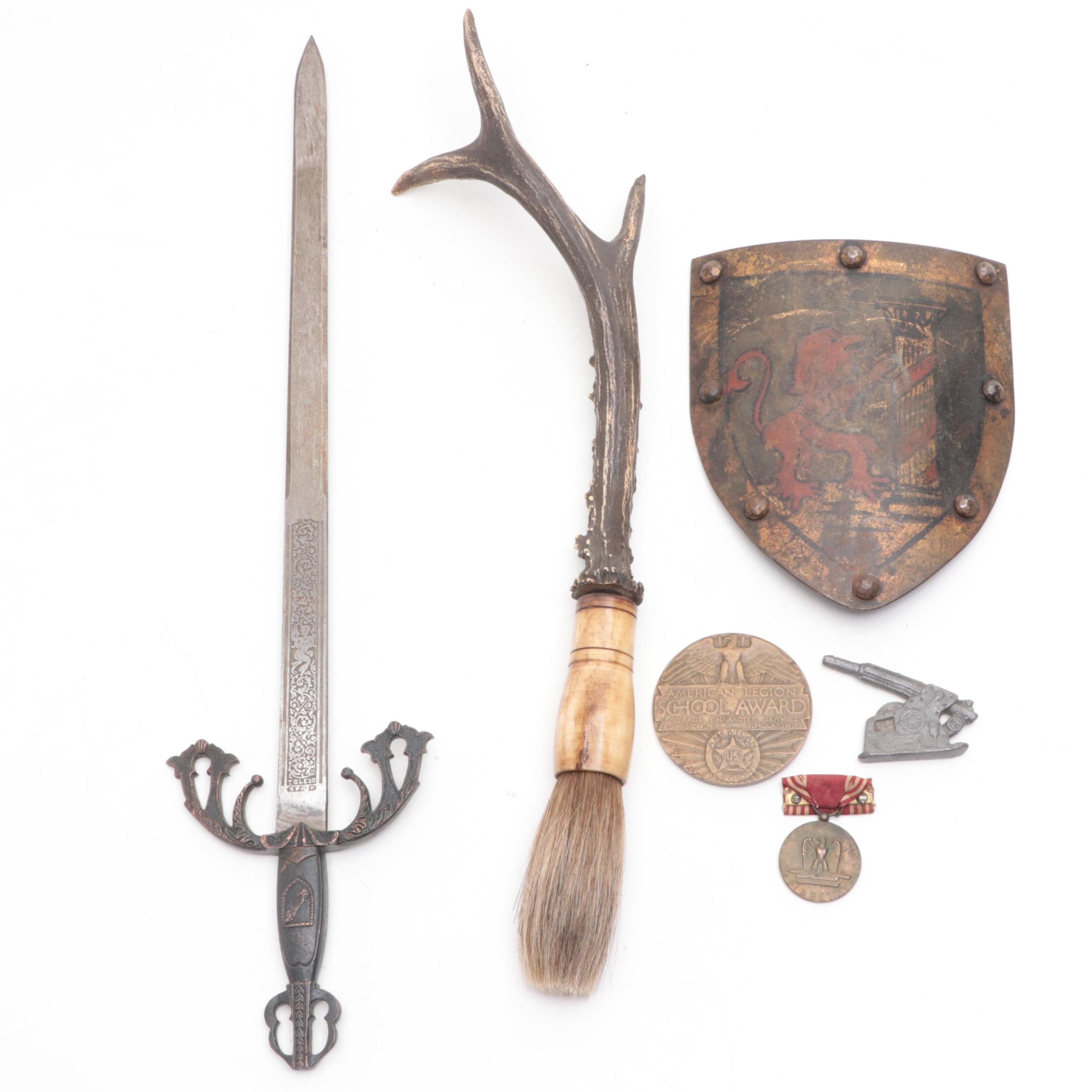 Fantasy Sword Letter Opener, Heraldic Shield Plaque, Medals, and More