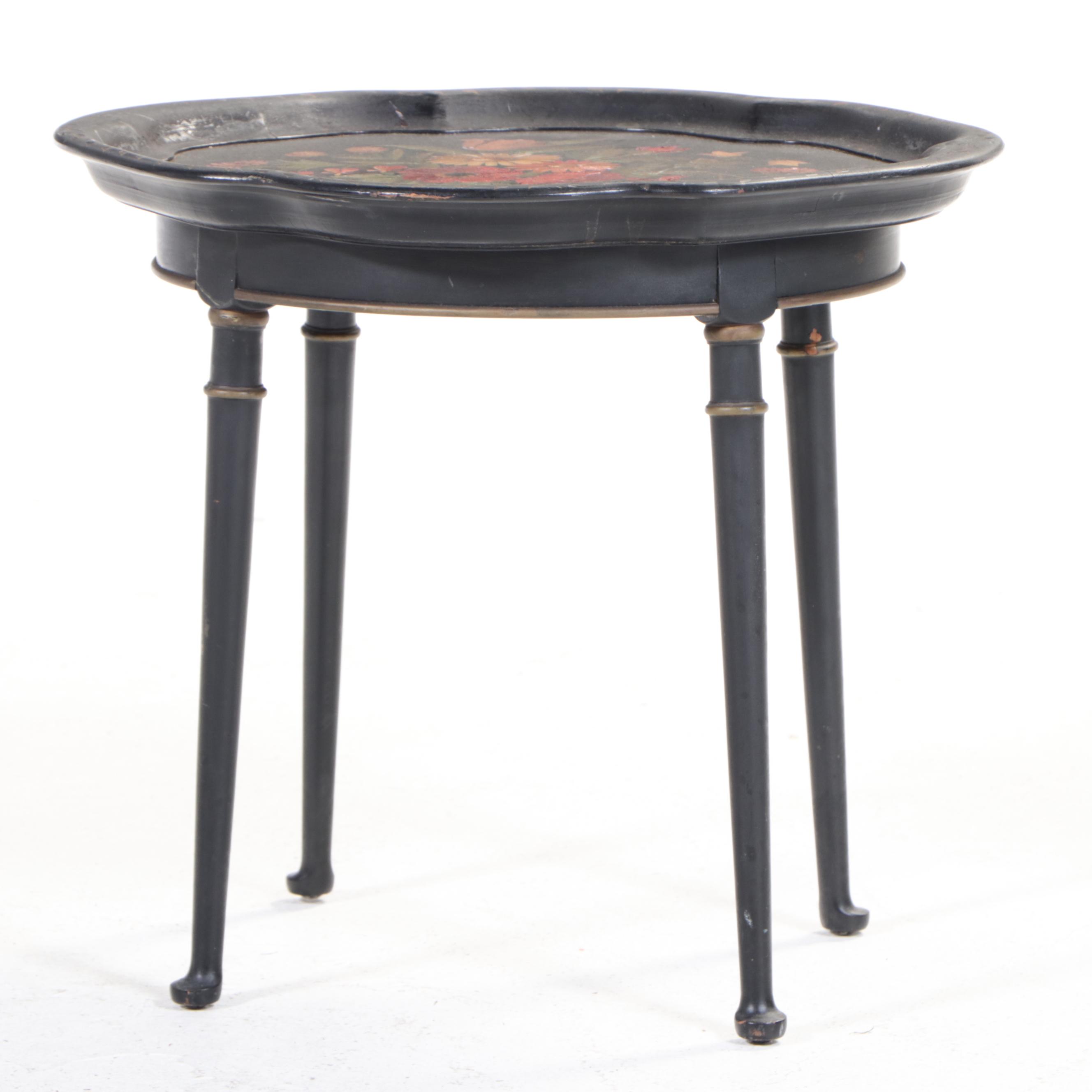 Colonial Revival Style Tole Painted Tray-Top Side Table, Mid-20th Century