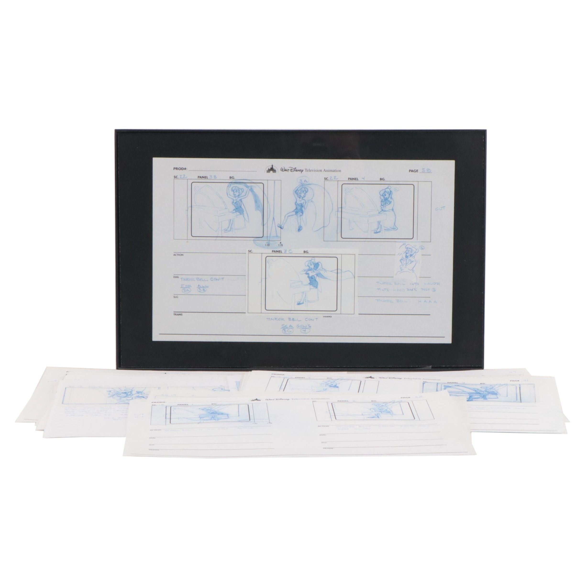 Disney Storyboard Drawings of Tinkerbell, Circa 1990