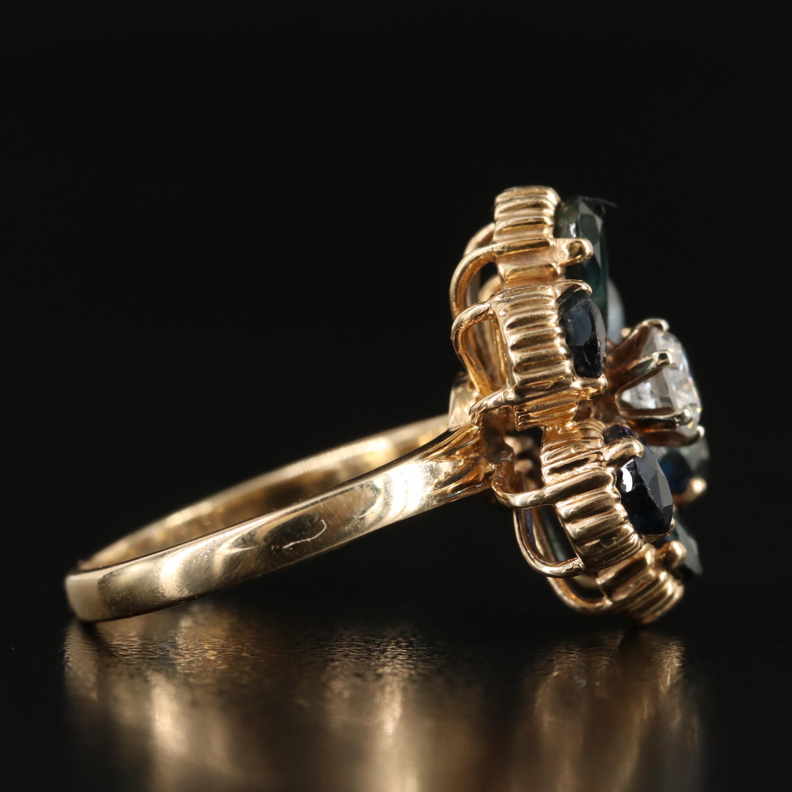 14K Diamond and Sapphire Flower Ring