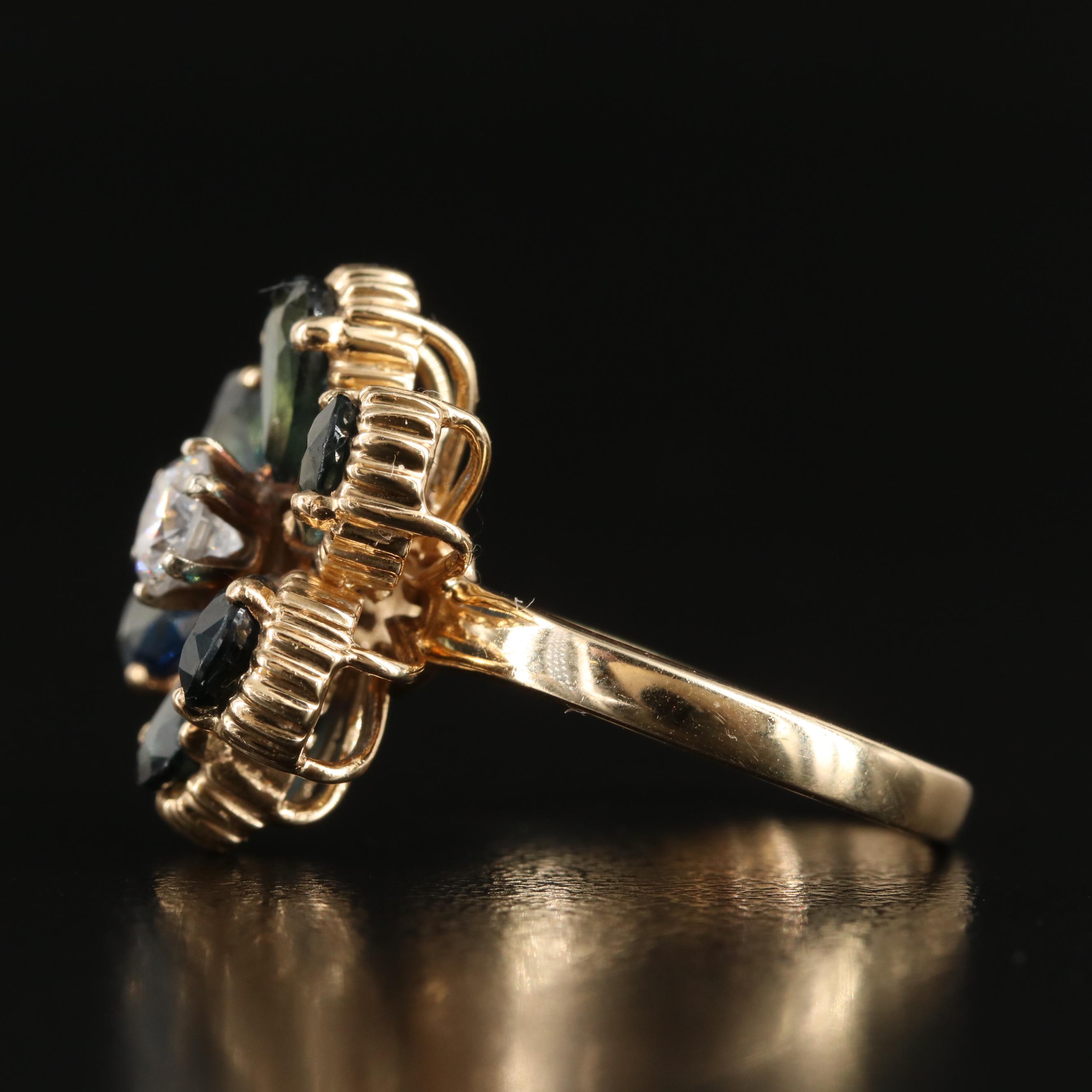 14K Diamond and Sapphire Flower Ring