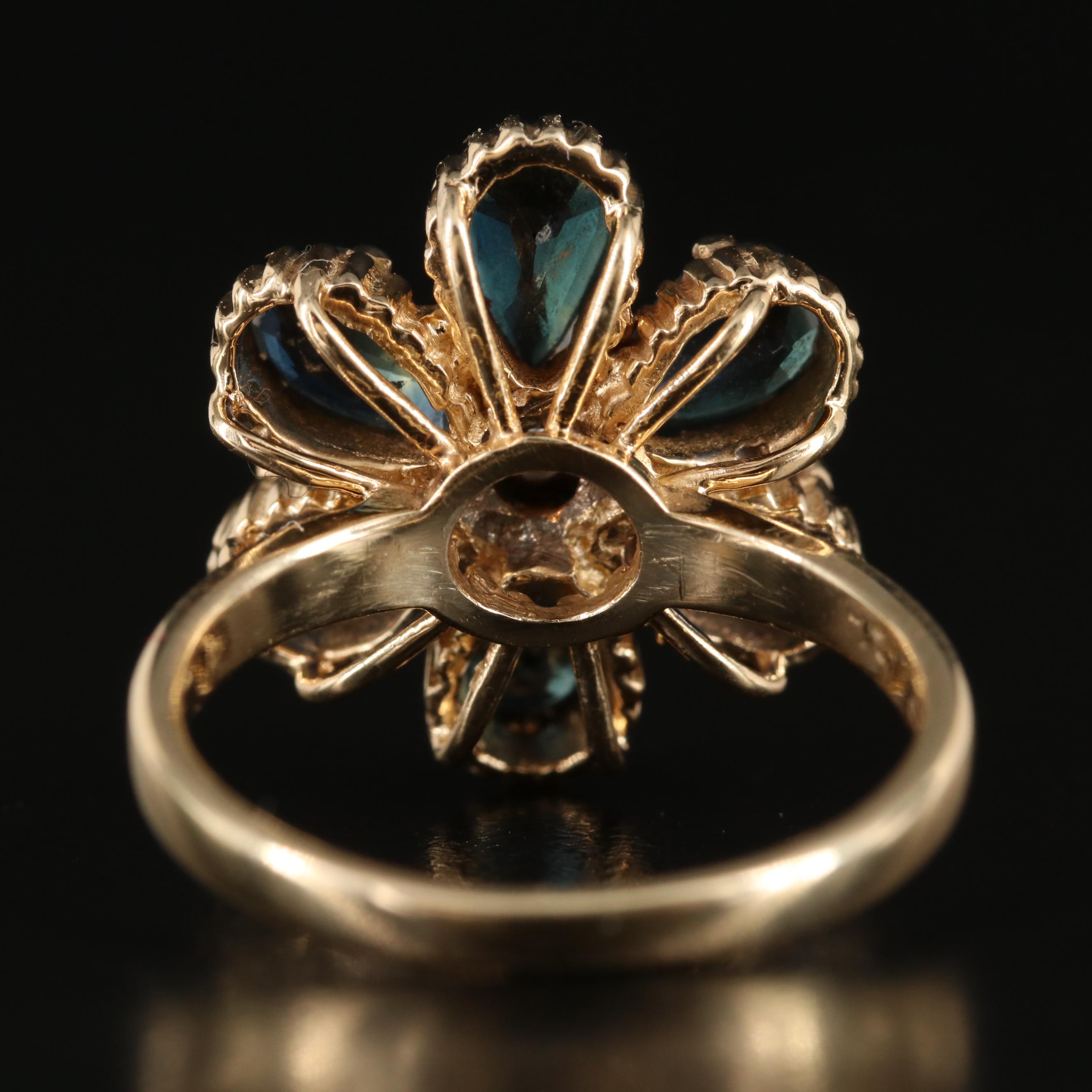 14K Diamond and Sapphire Flower Ring