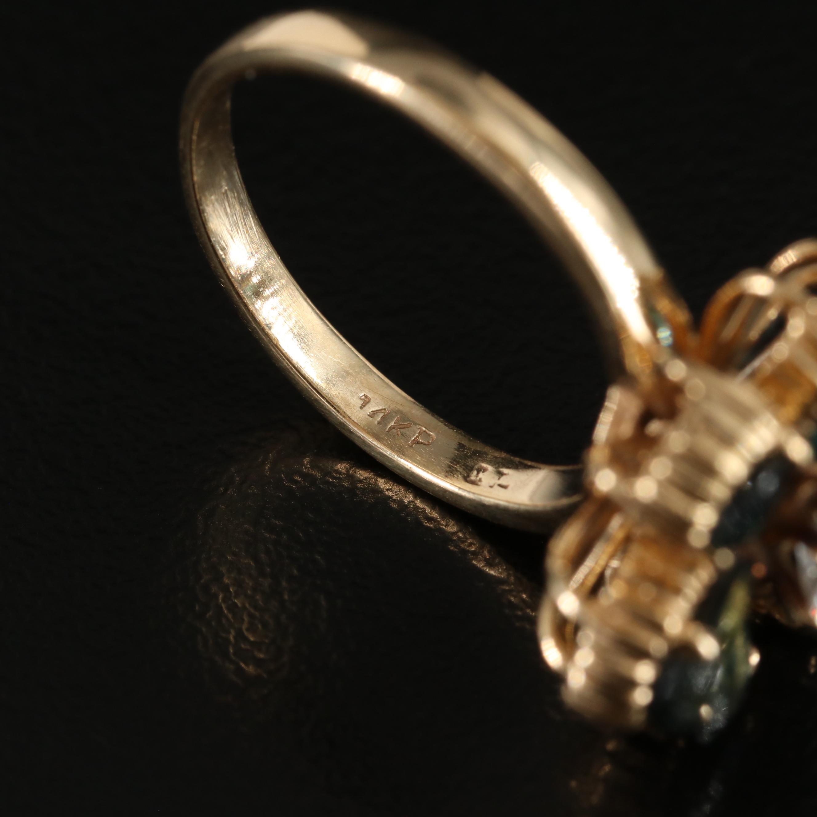 14K Diamond and Sapphire Flower Ring