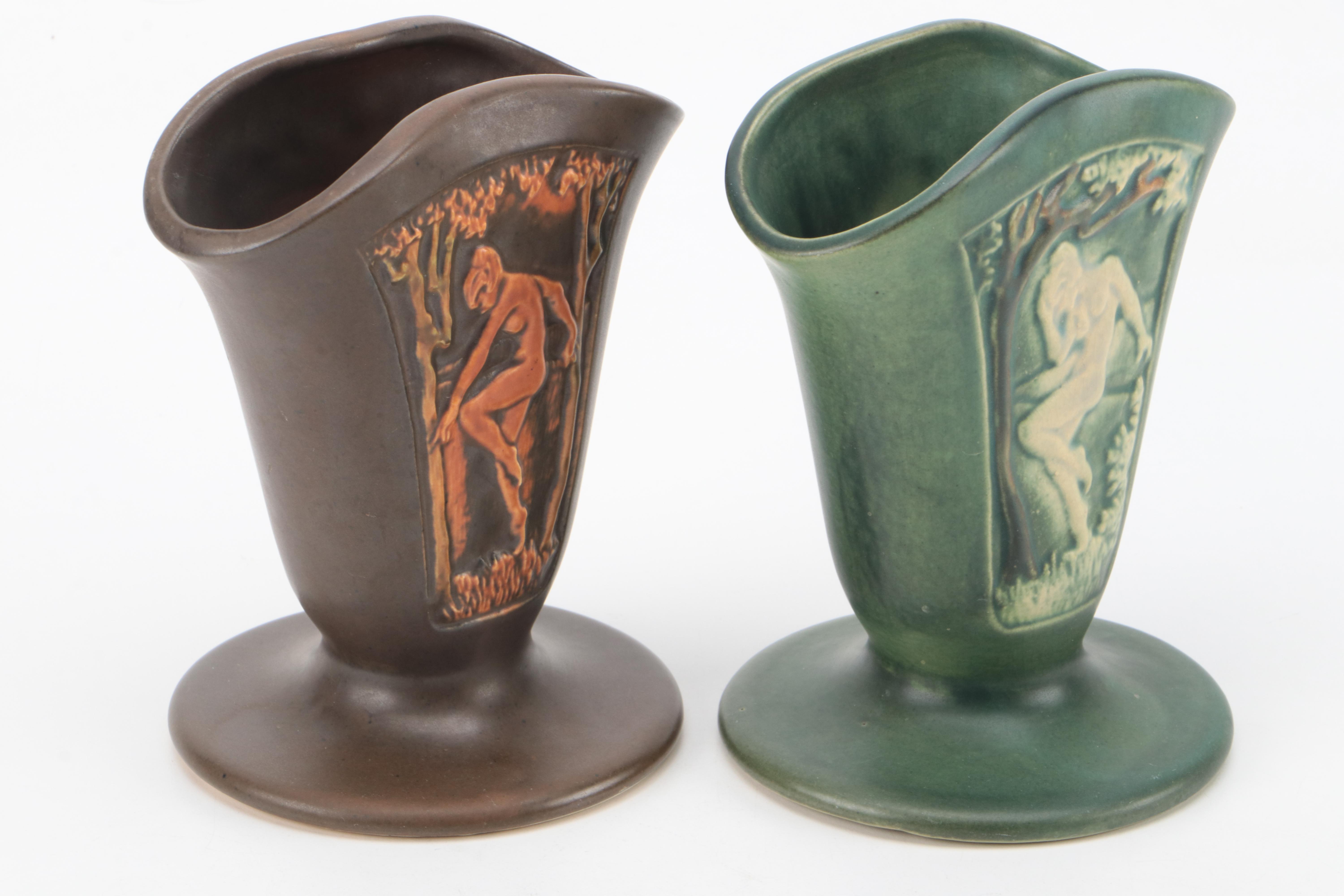 Roseville Pottery Ceramic Wall Pockets and "Rosecraft" Panel Vases