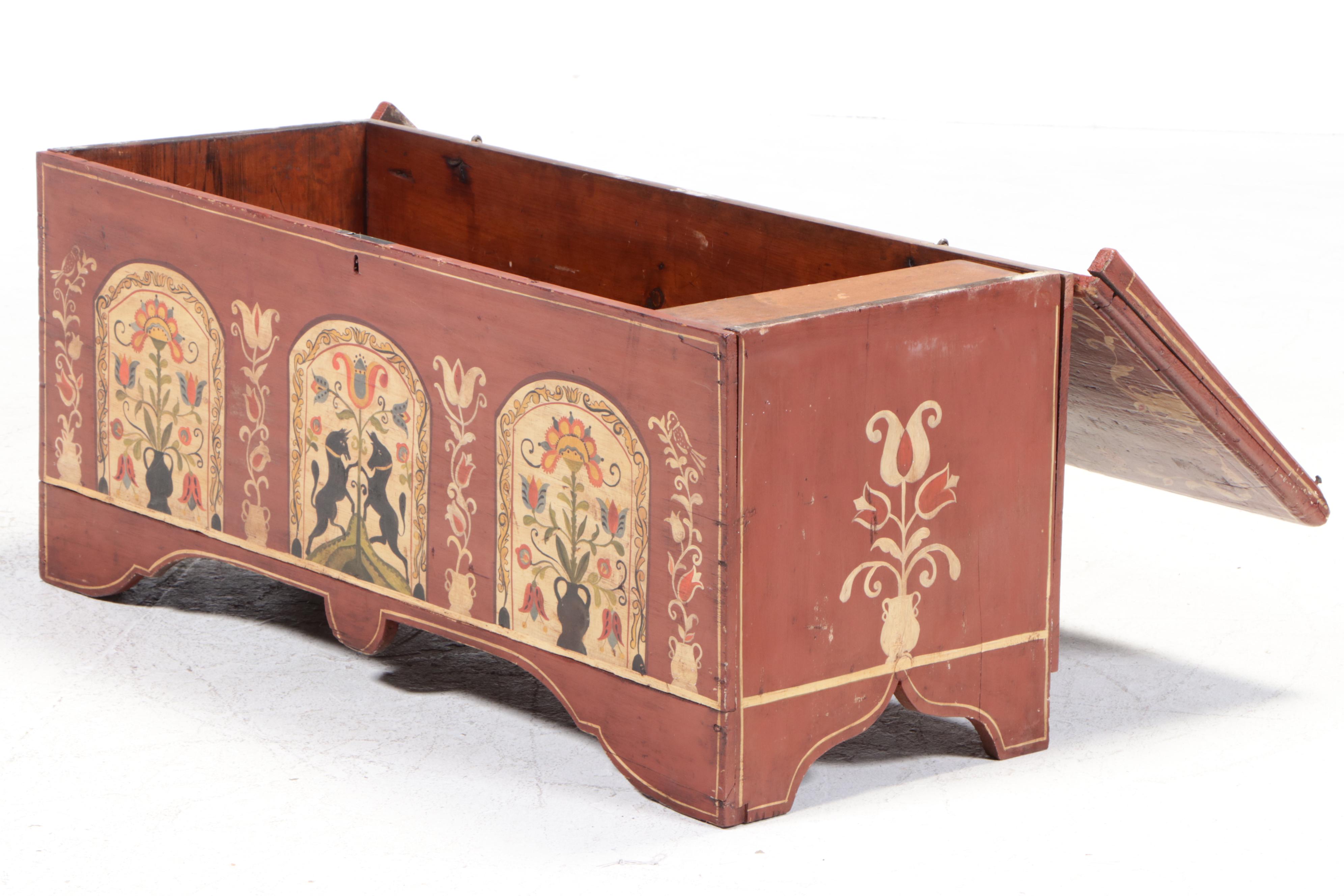 American Primitive Pine Blanket Chest in Later Pennsylvania Dutch Style Paint