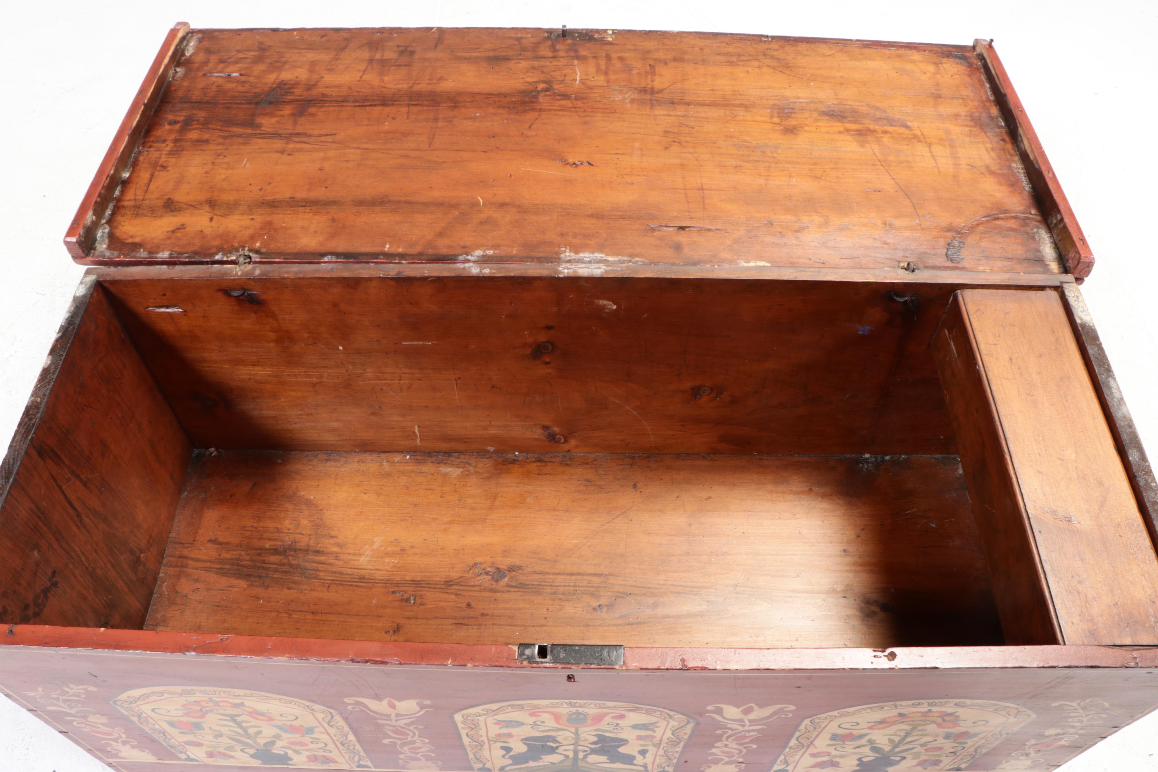 American Primitive Pine Blanket Chest in Later Pennsylvania Dutch Style Paint