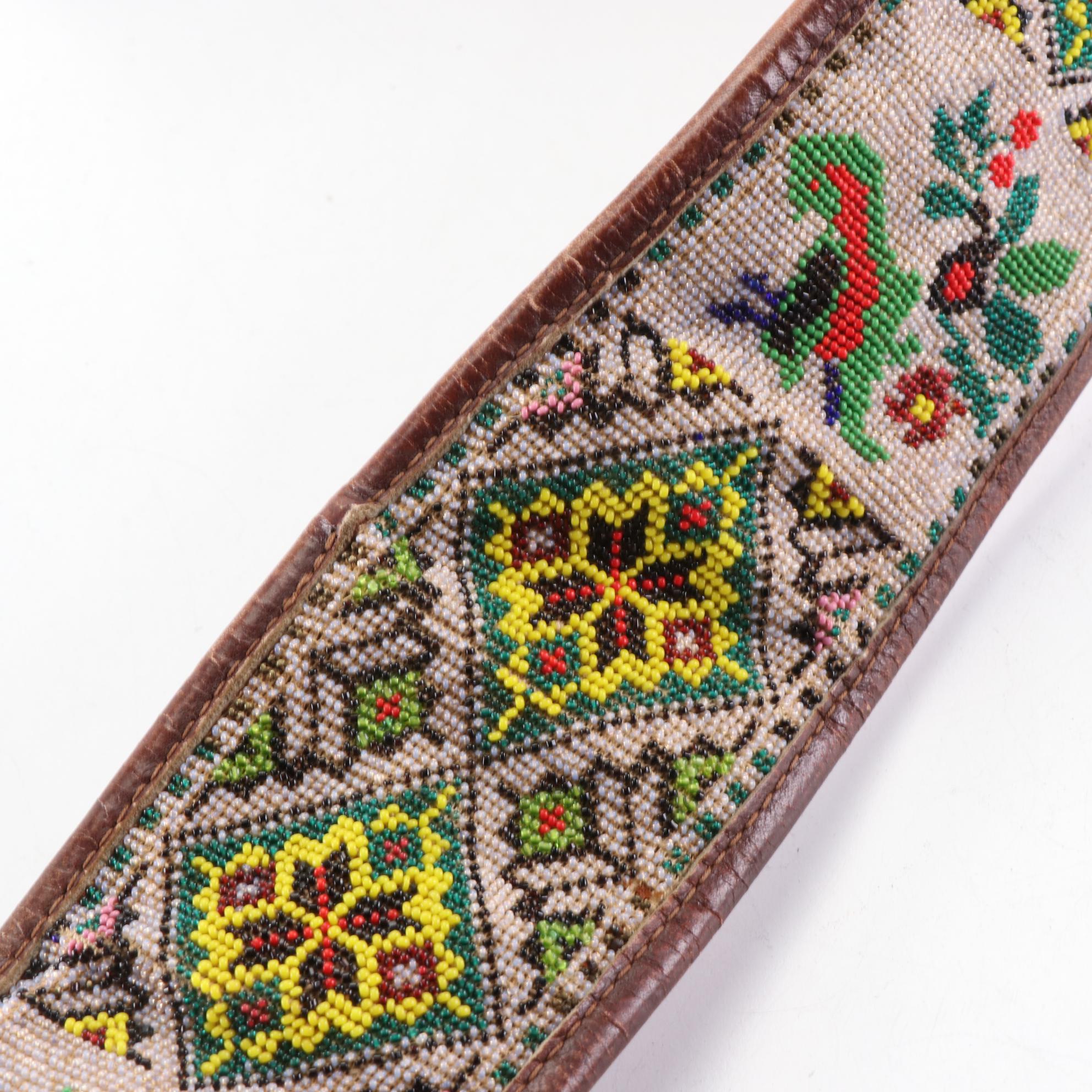 Handmade Bead Embroidered and Leather Extra Wide Belt with Pocket EBTH