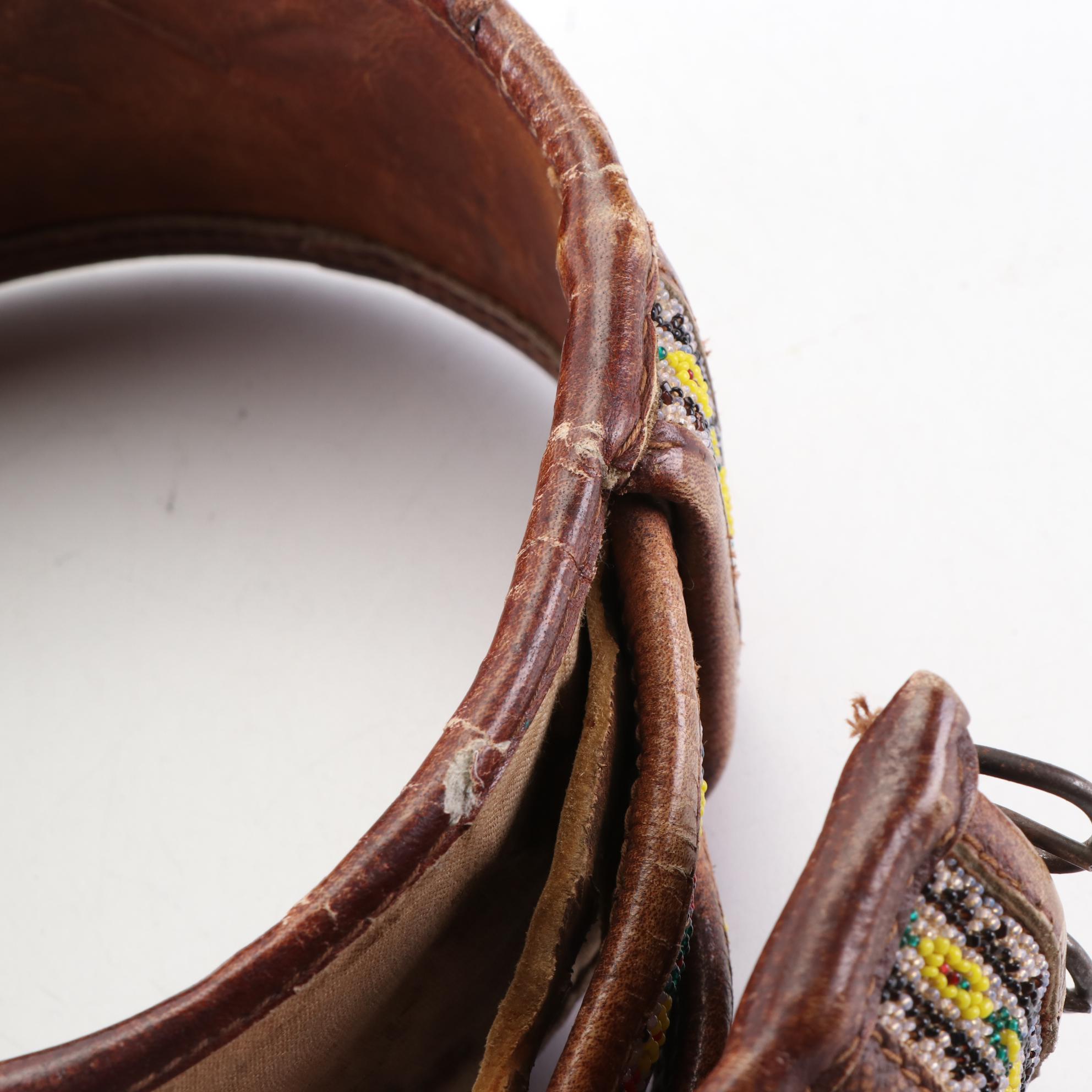 Handmade Bead Embroidered and Leather Extra Wide Belt with Pocket EBTH