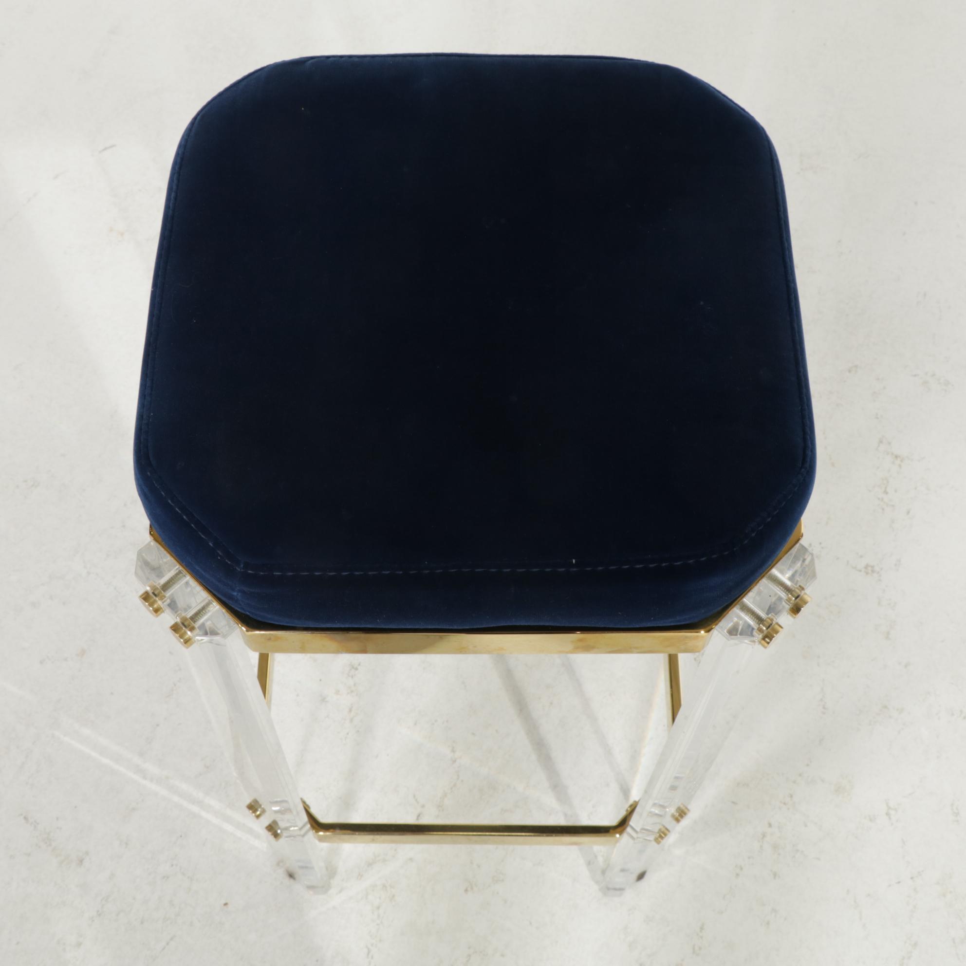 Worlds Away Contemporary Acrylic, Brass and Upholstered Stool