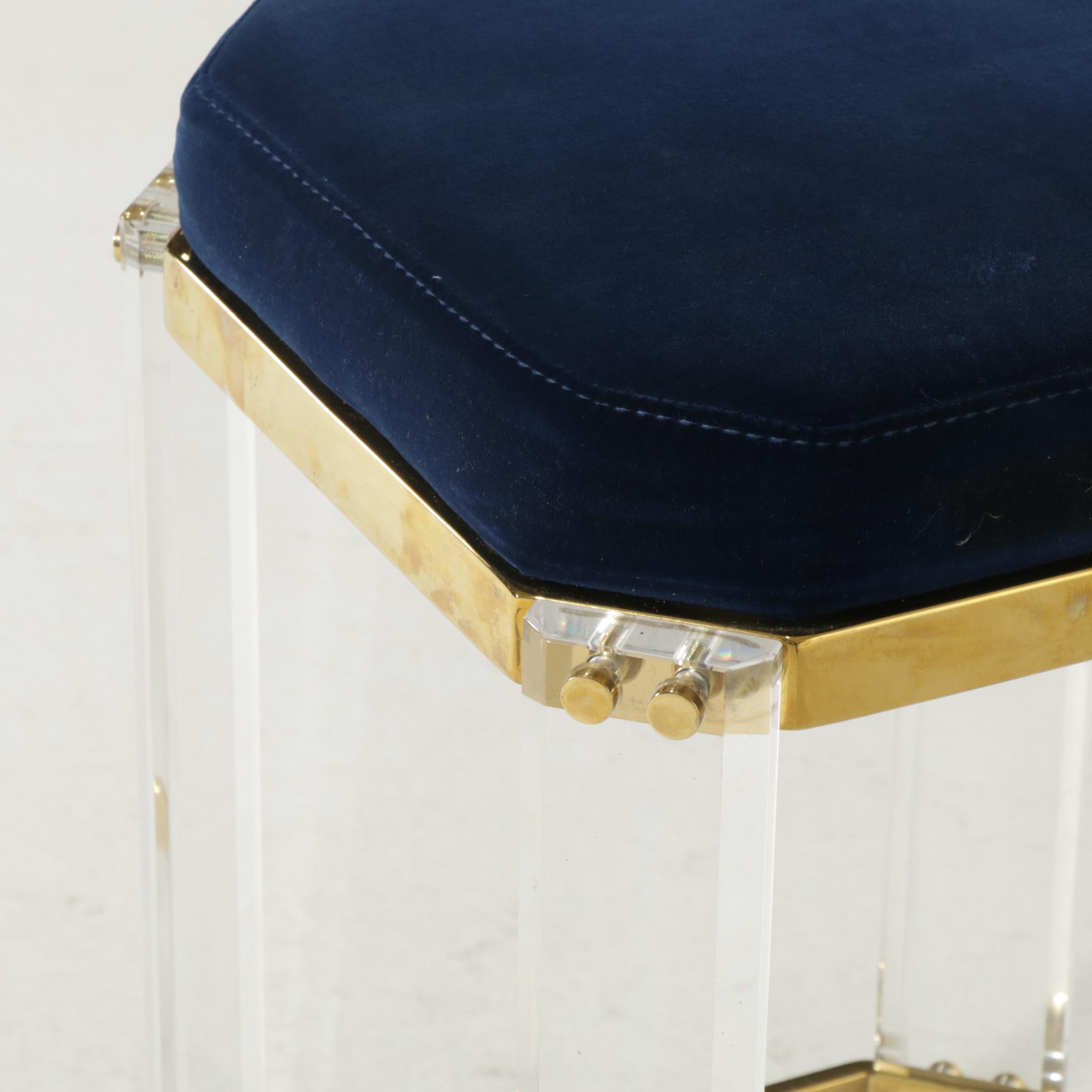 Worlds Away Contemporary Acrylic, Brass and Upholstered Stool