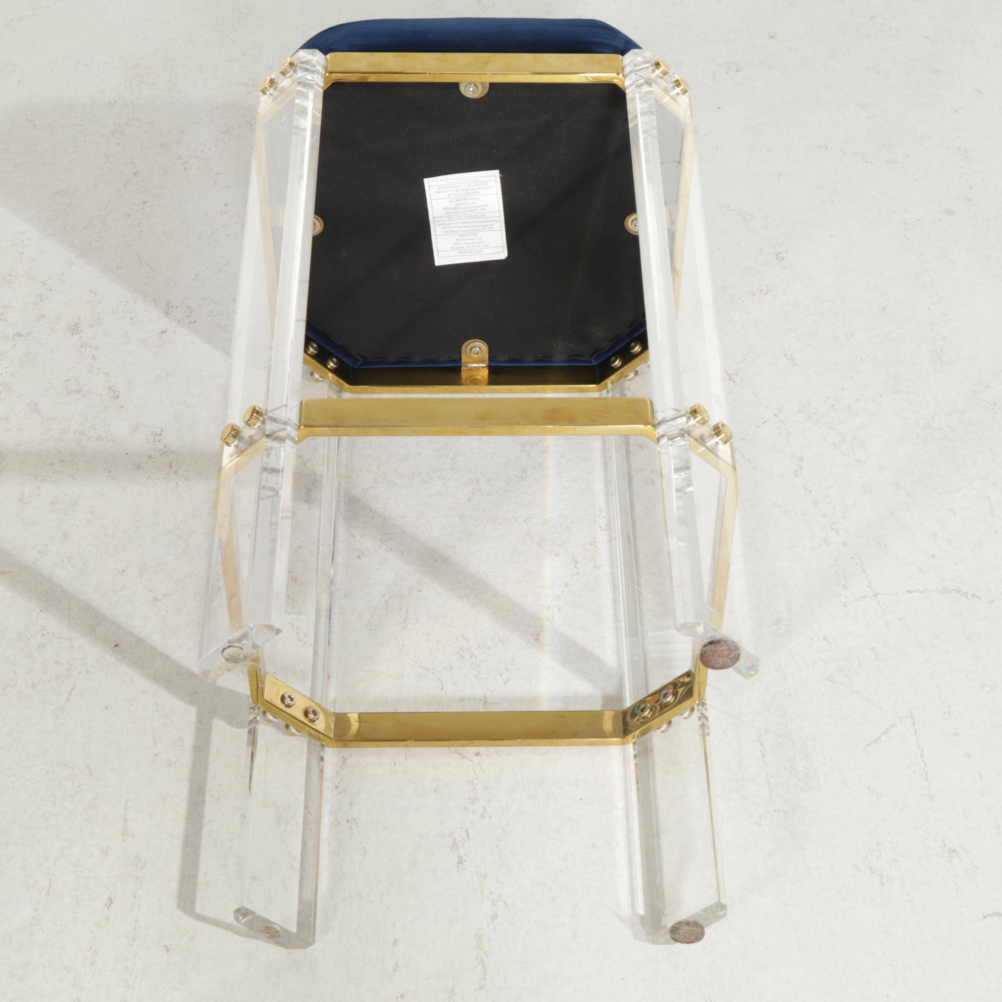 Worlds Away Contemporary Acrylic, Brass and Upholstered Stool