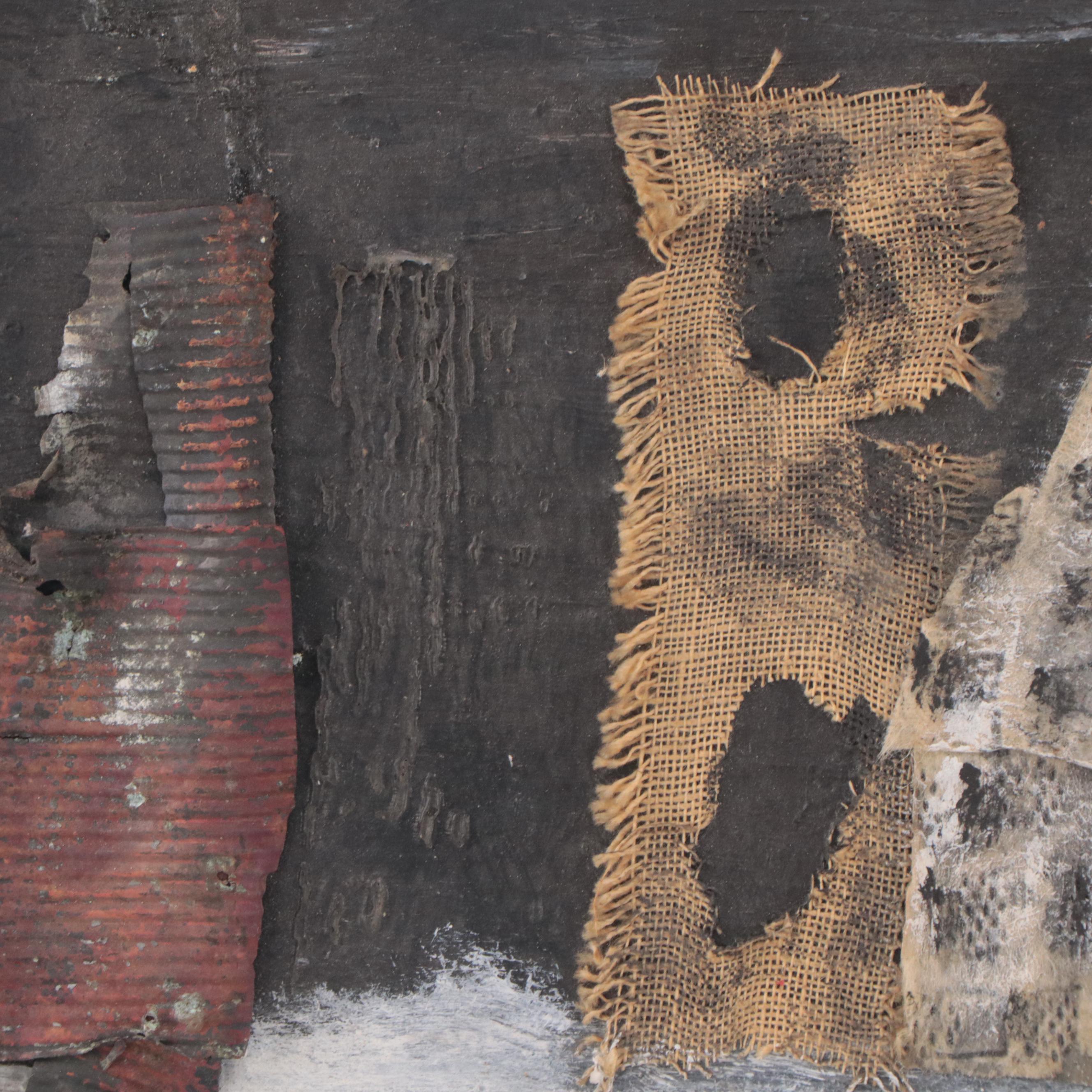 Pearl Schwartz Mixed Media Collage "Girl Walking Dog," 1966