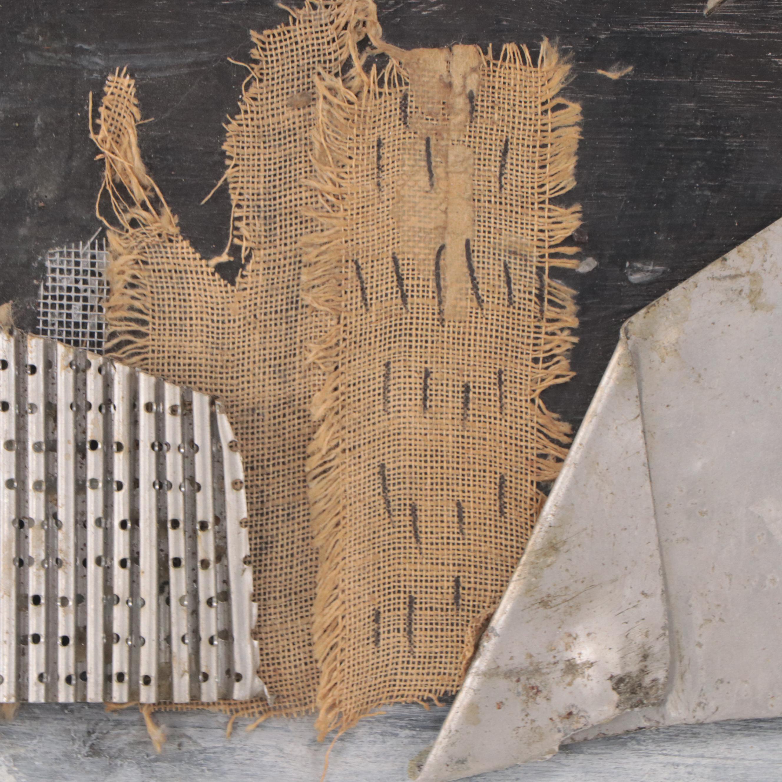 Pearl Schwartz Mixed Media Collage "Girl Walking Dog," 1966