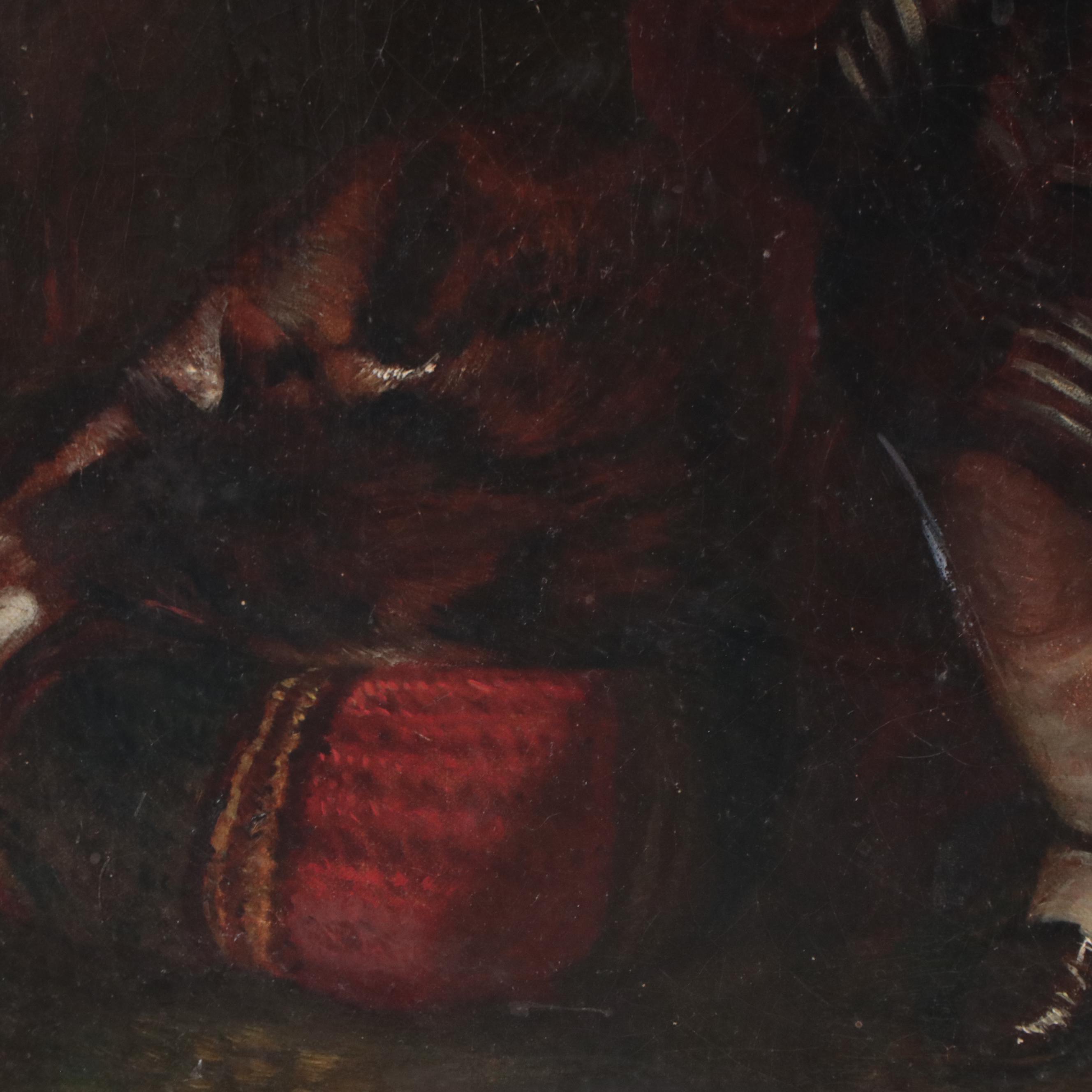 Oil Painting of Victorian Children Reading, Late 19th Century