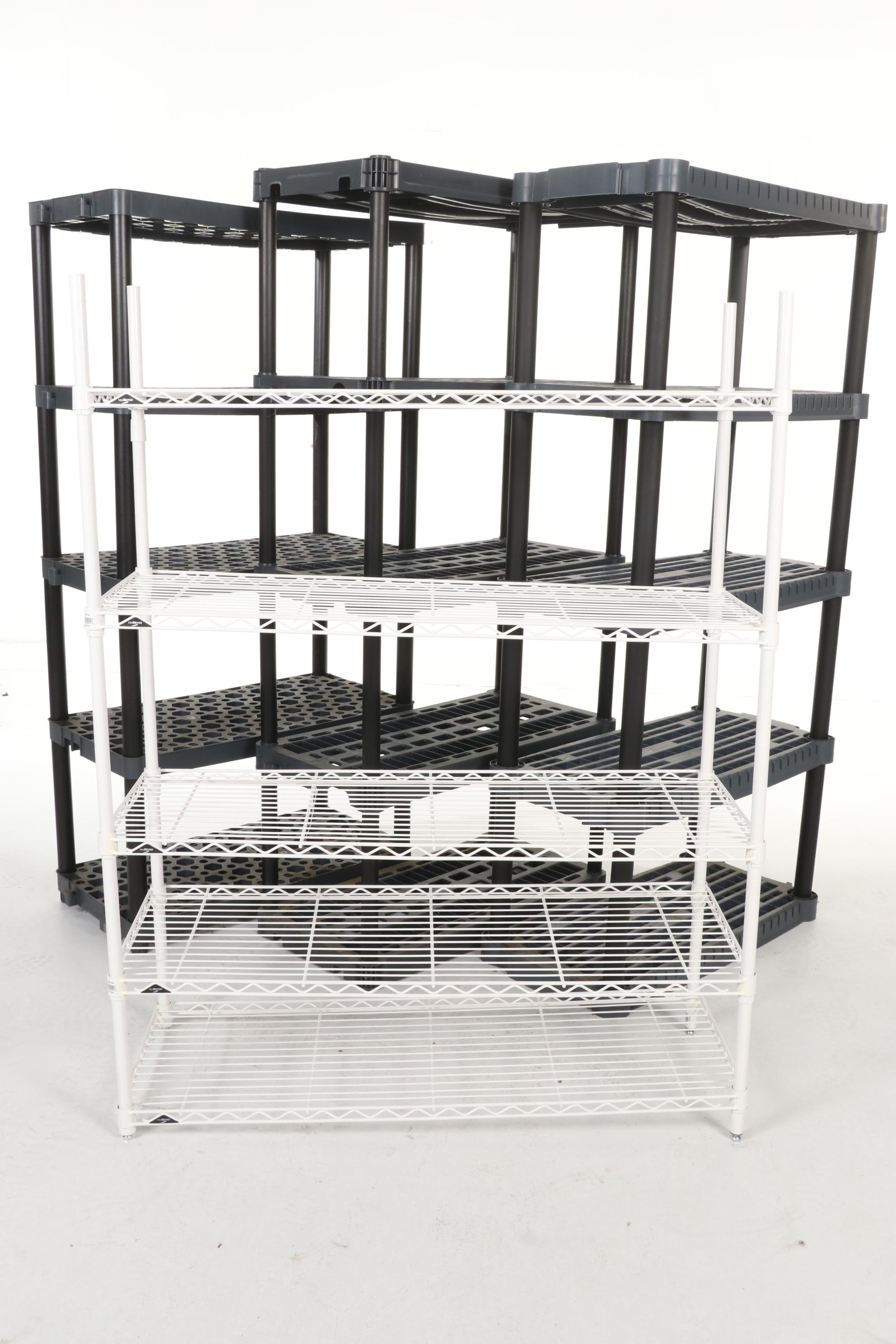 InterMetro WhiteFinish Metal Shelf, Rubbermaid Garden Tool Shelf and