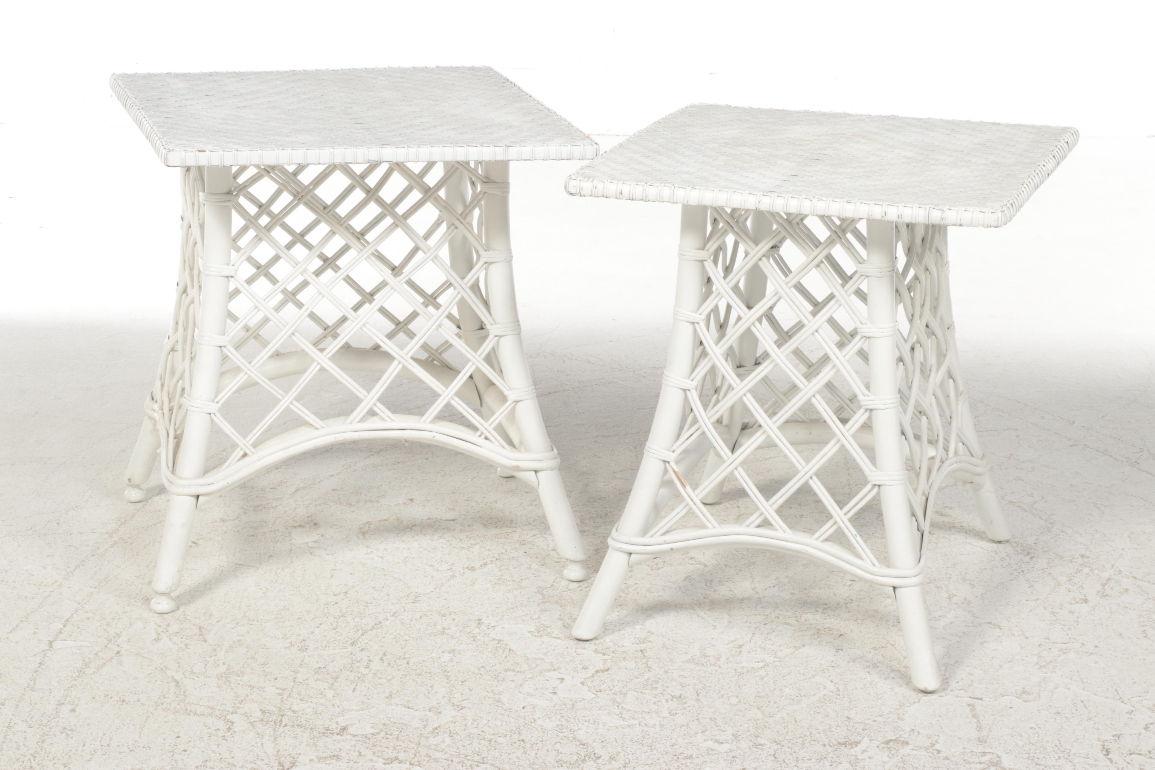 White-Painted Rattan Side Chairs and Tables
