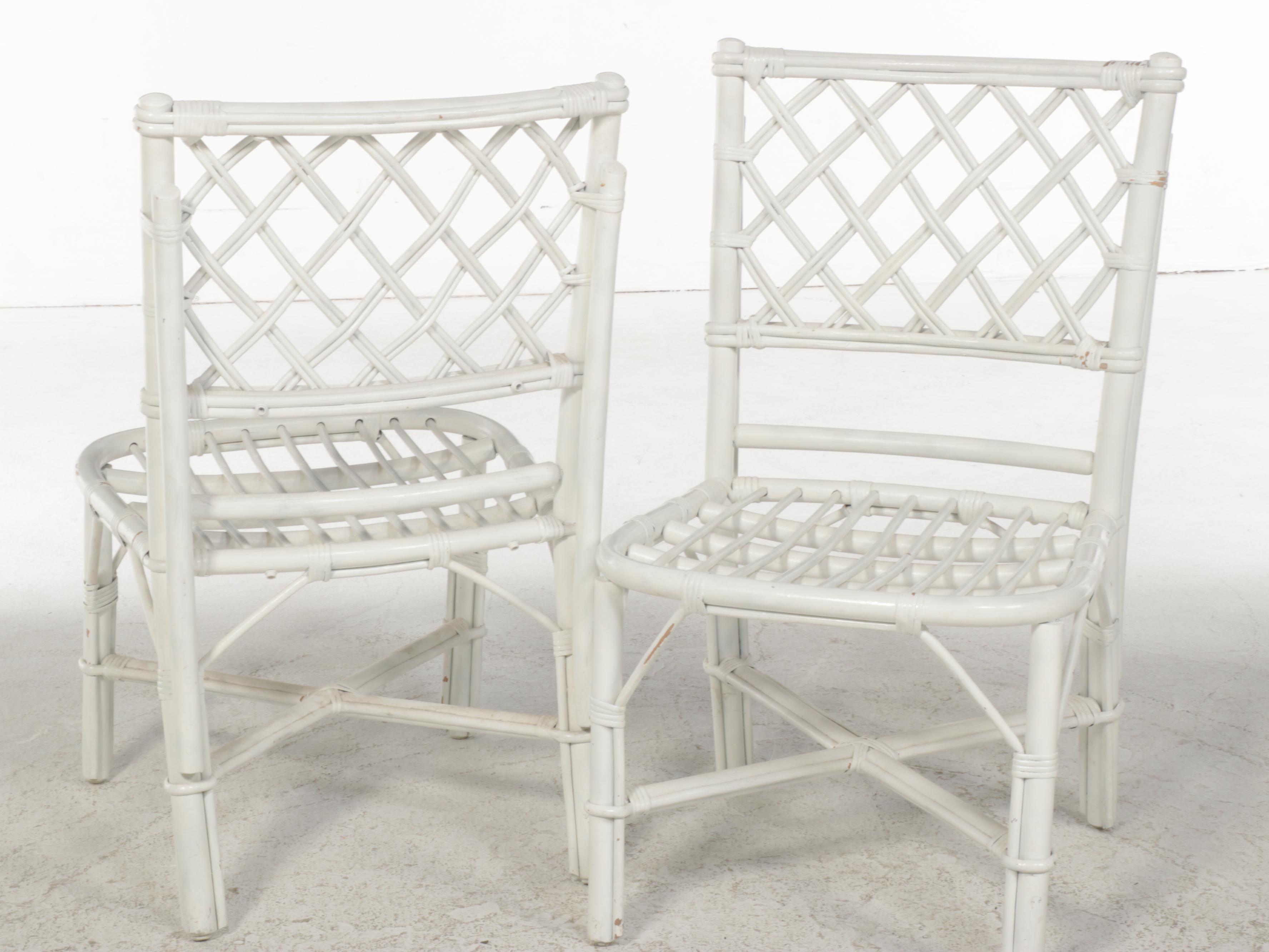 White-Painted Rattan Side Chairs and Tables